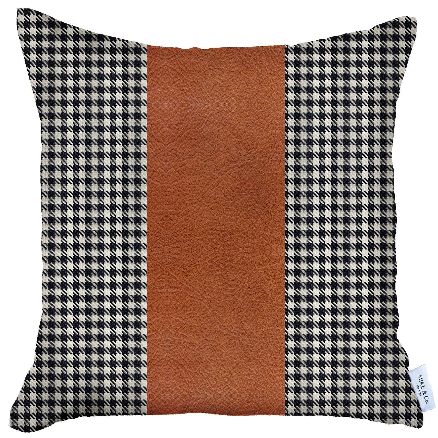 Black Houndstooth Faux Leather Strap Throw Pillow