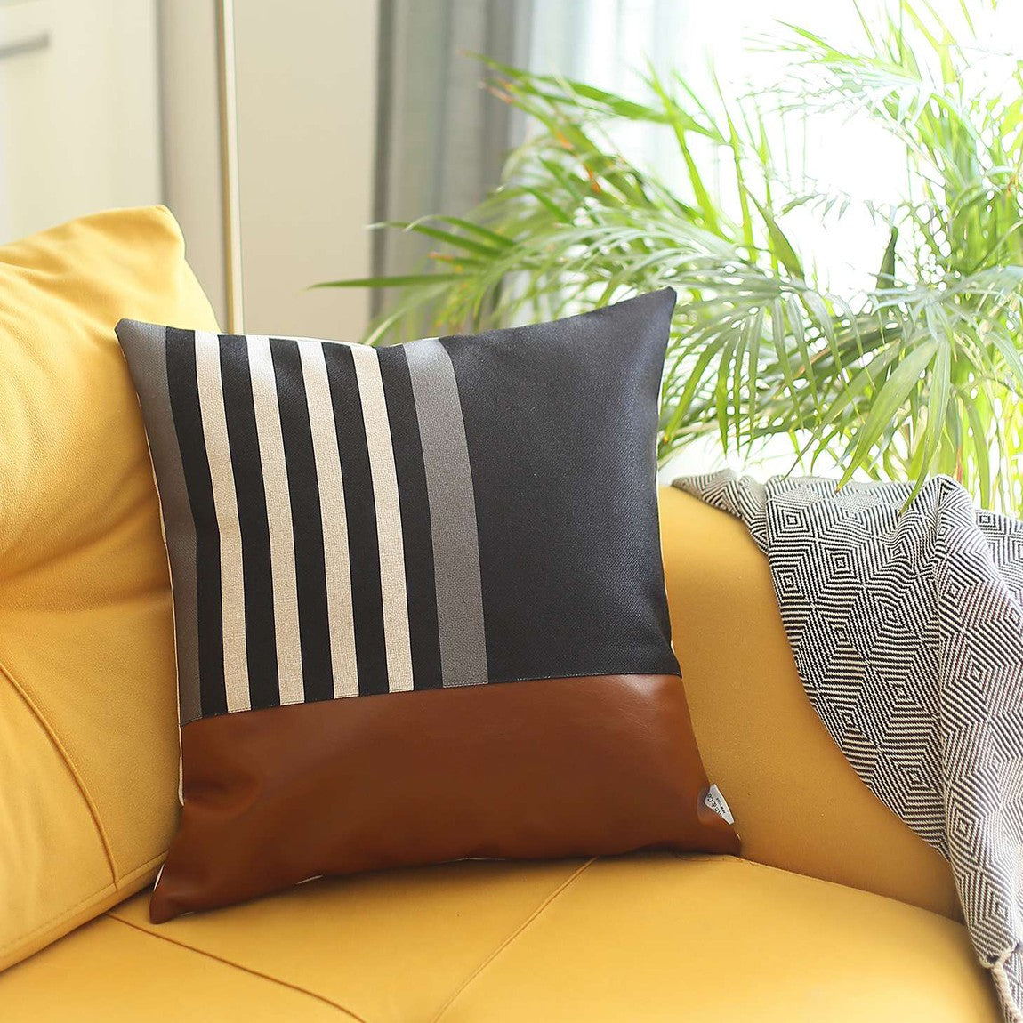 Brown and Black Printed Geometric Throw Pillow