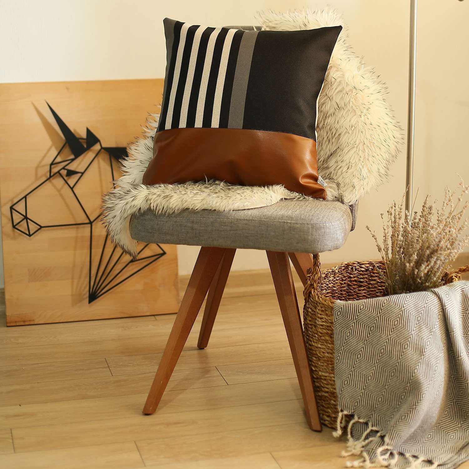 Brown and Black Printed Geometric Throw Pillow