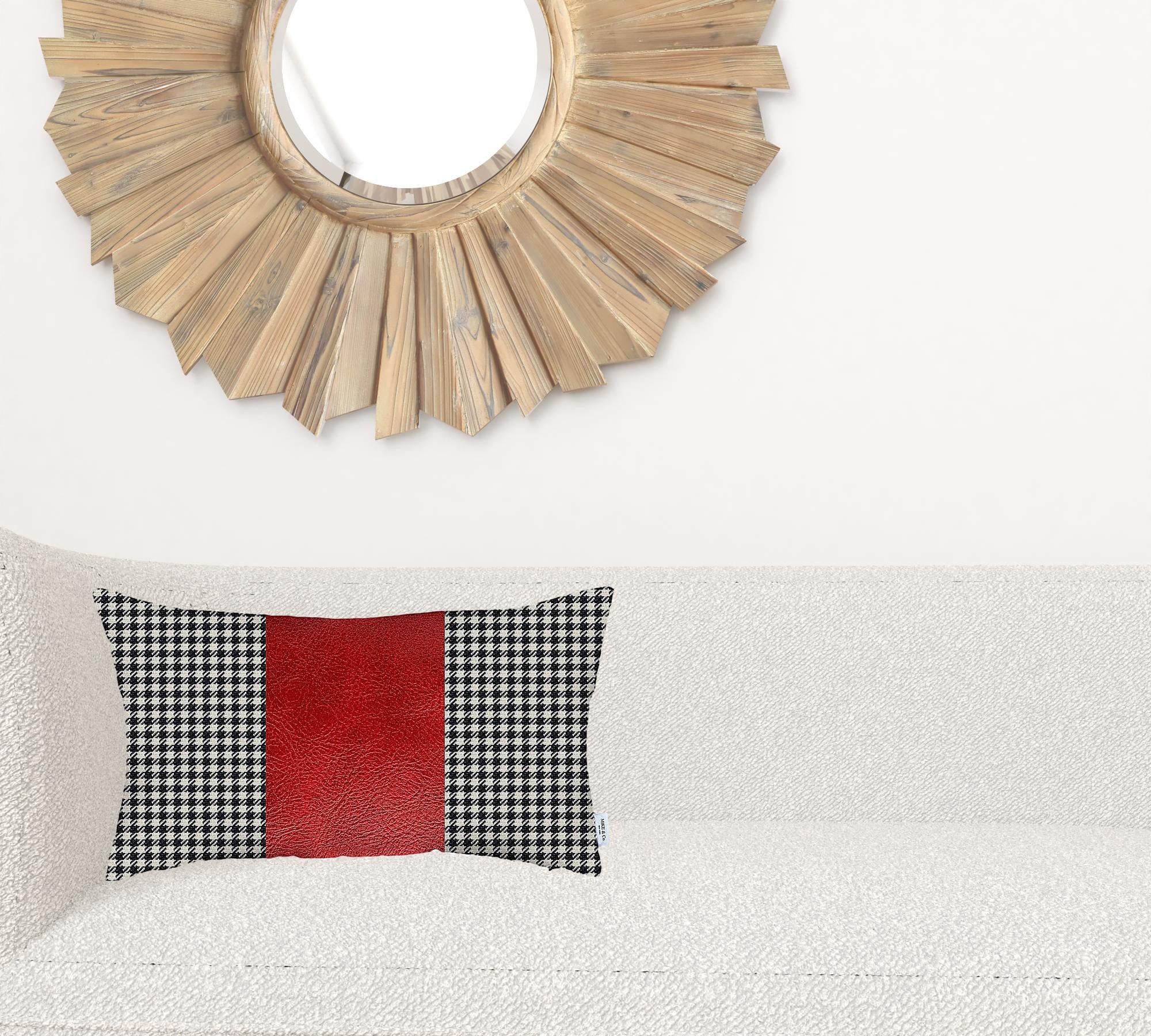 Red Band Houndstooth Lumbar Throw Pillow