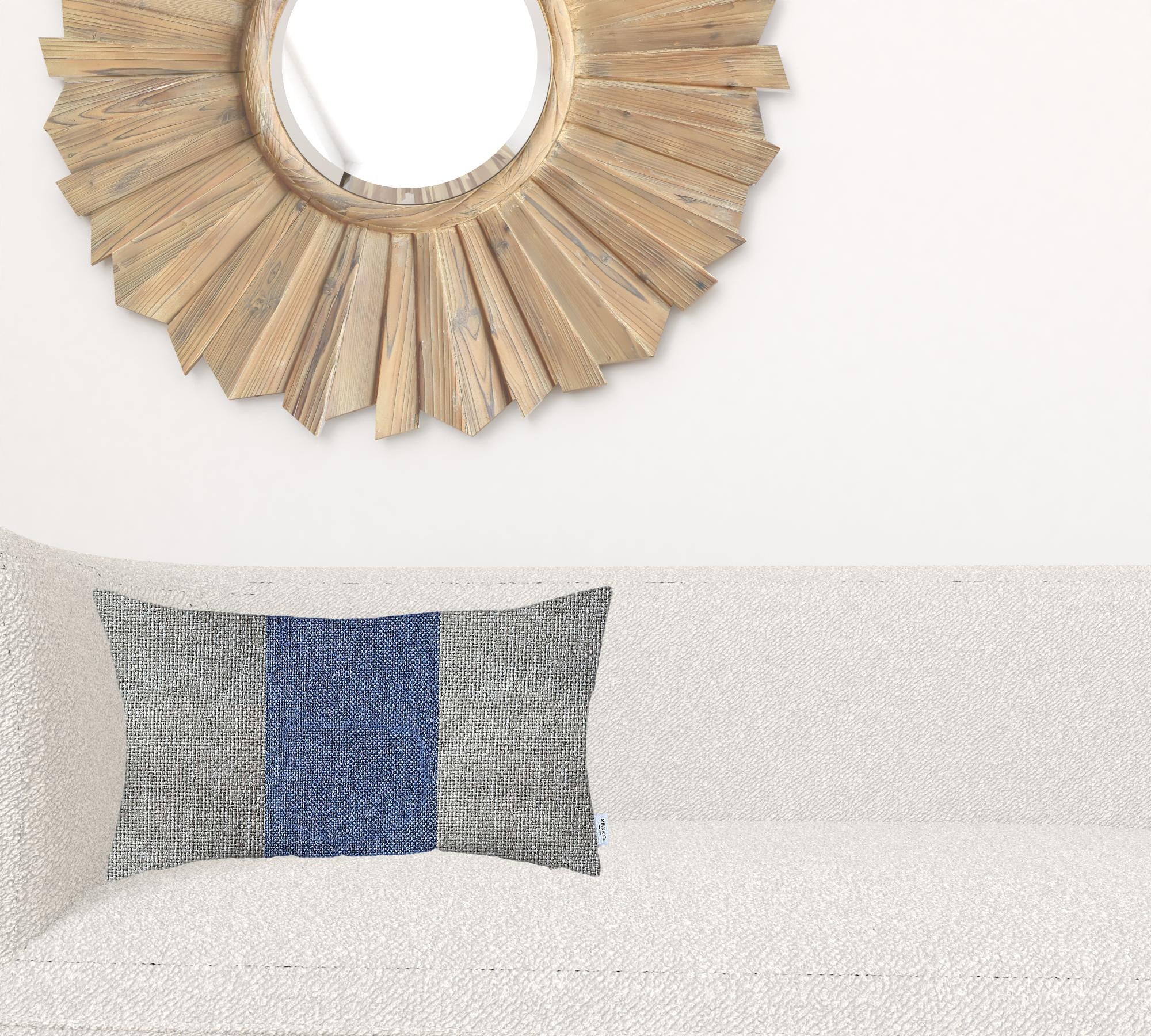 White and Blue Midsection Lumbar Throw Pillow