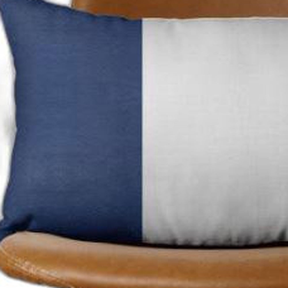 Two Toned White and Navy Leather Lumbar Pillow