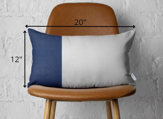 Two Toned White and Navy Leather Lumbar Pillow