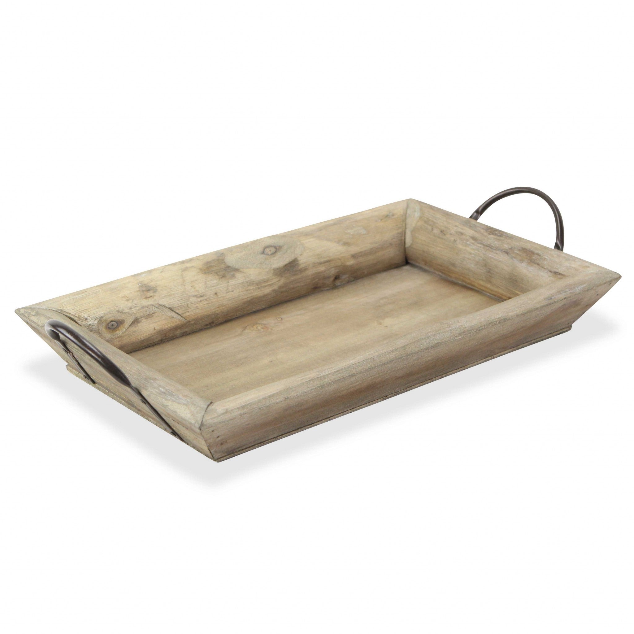 18" Brown Rectangular Solid Wood Indoor Outdoor Serving Tray With Handles