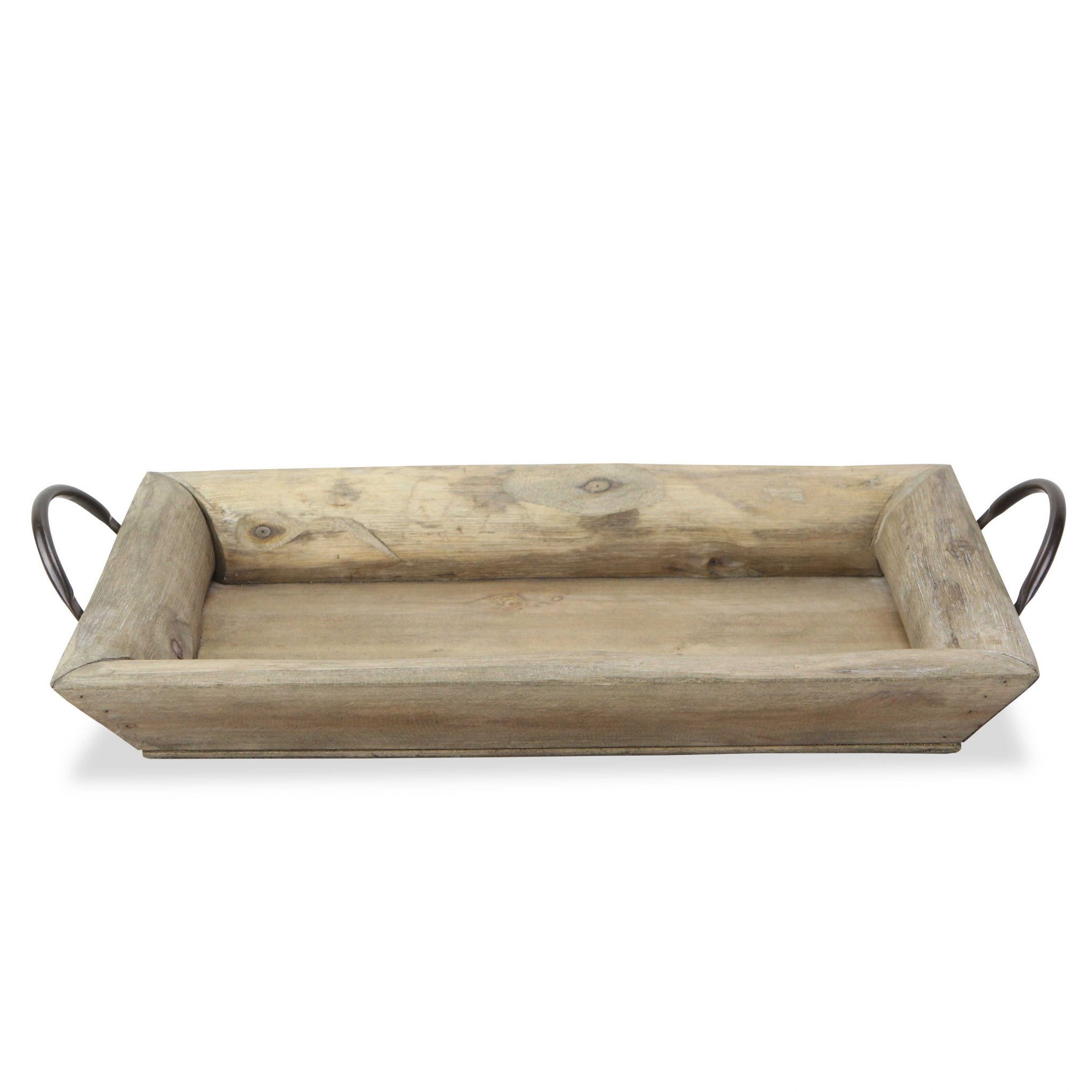 18" Brown Rectangular Solid Wood Indoor Outdoor Serving Tray With Handles