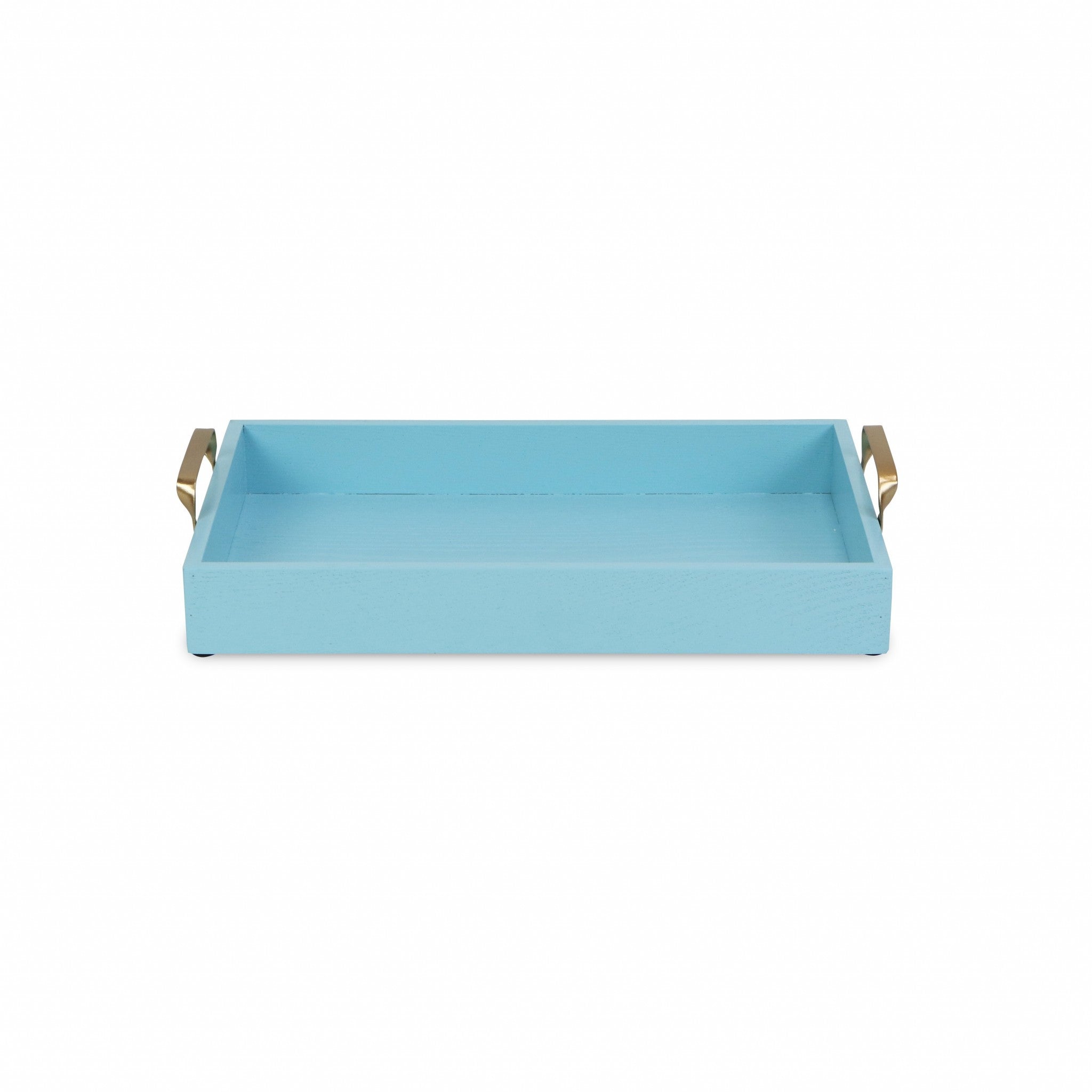 16" Light Blue Wooden Tray with Gold Handles