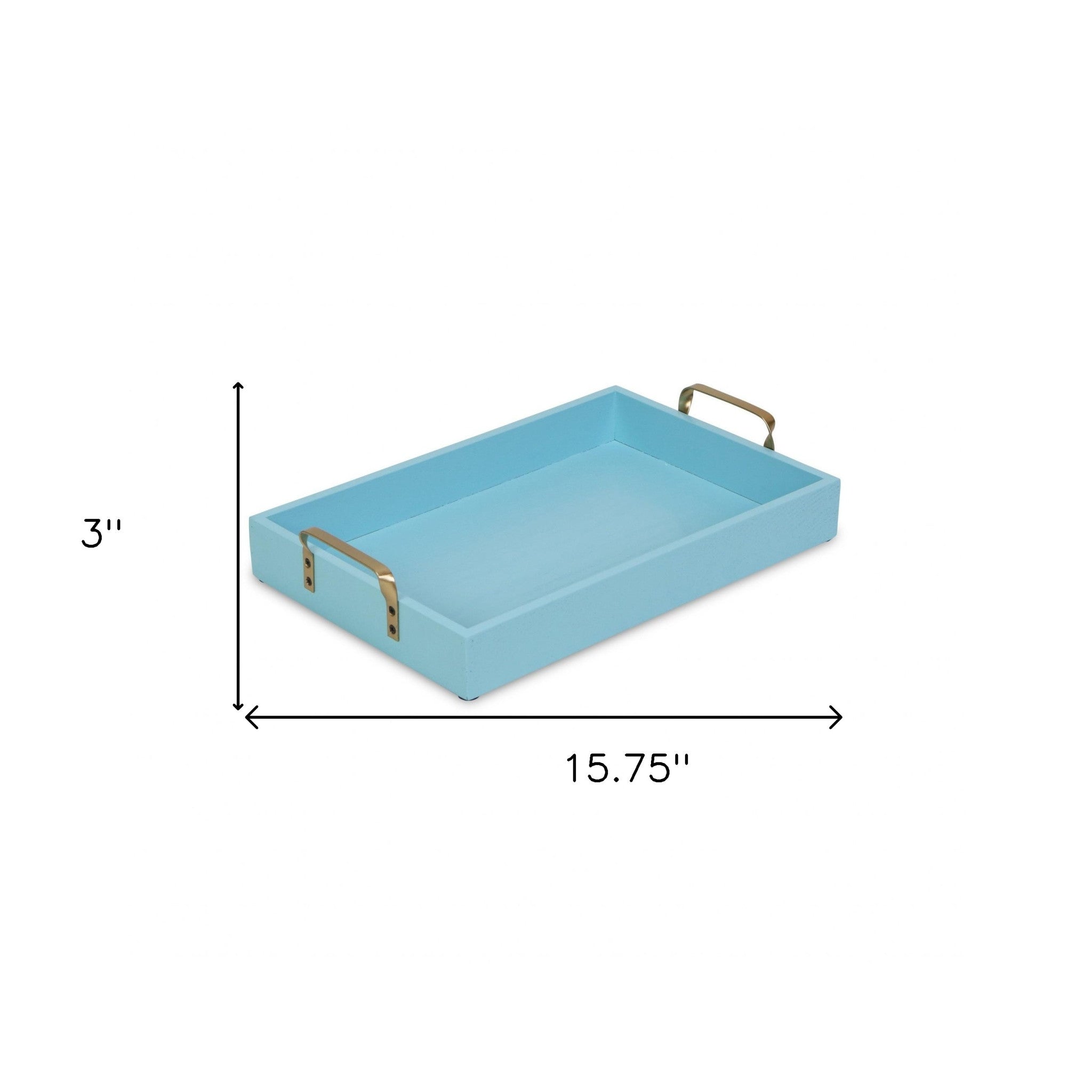 16" Light Blue Wooden Tray with Gold Handles