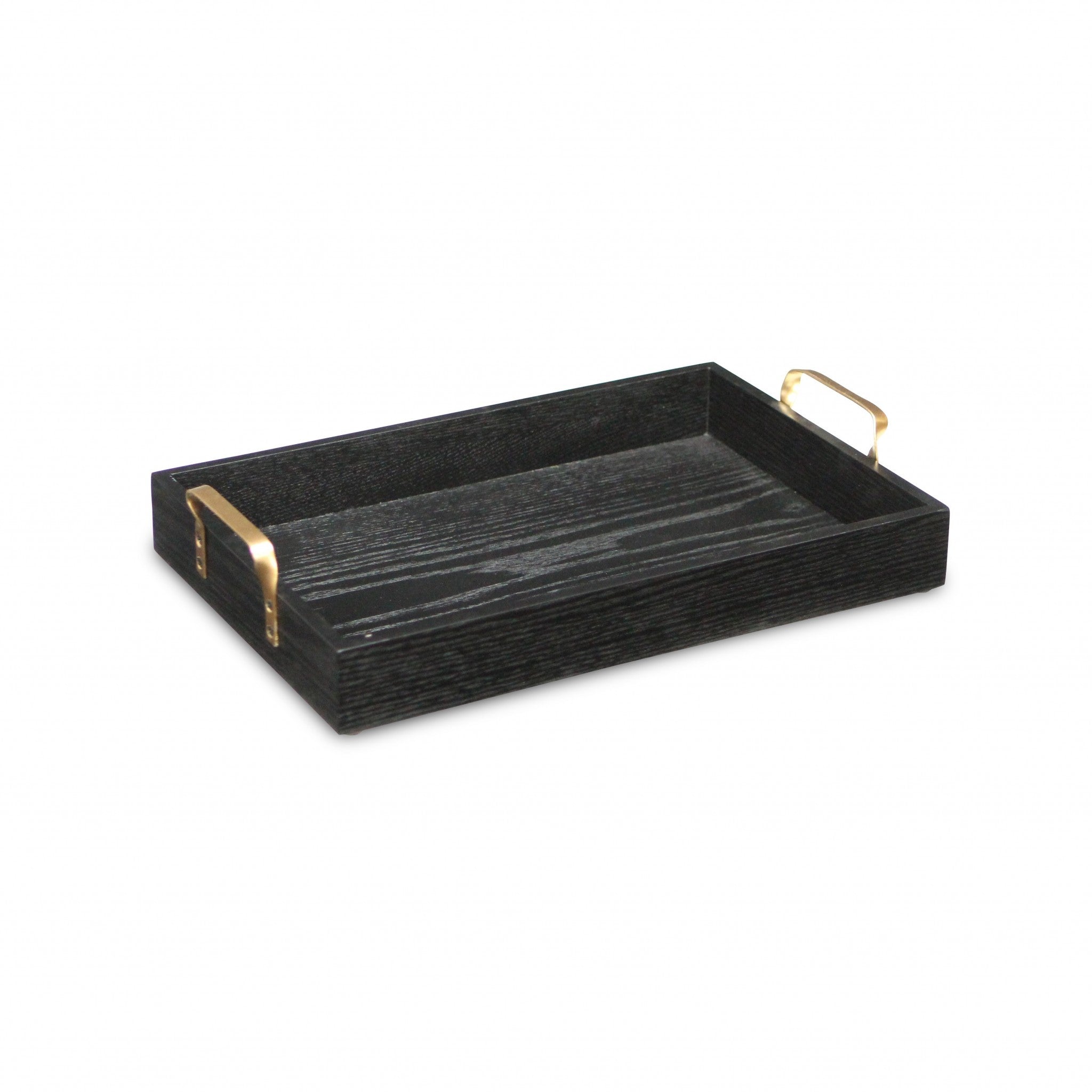 16" Black Wood Handmade Serving Tray With Gold Handles