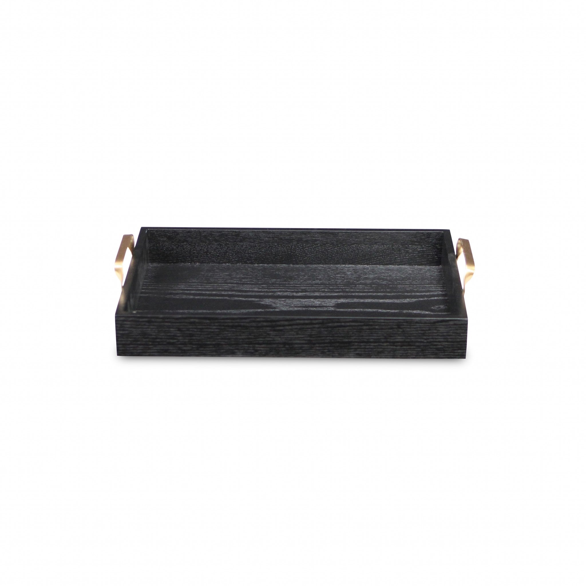 16" Black Wood Handmade Serving Tray With Gold Handles