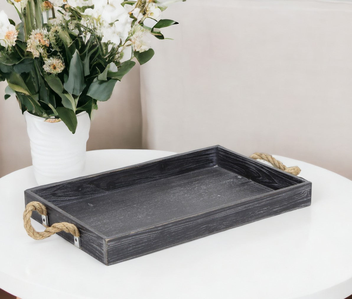 20" Black Aluminum Indoor Outdoor Tray With Handles