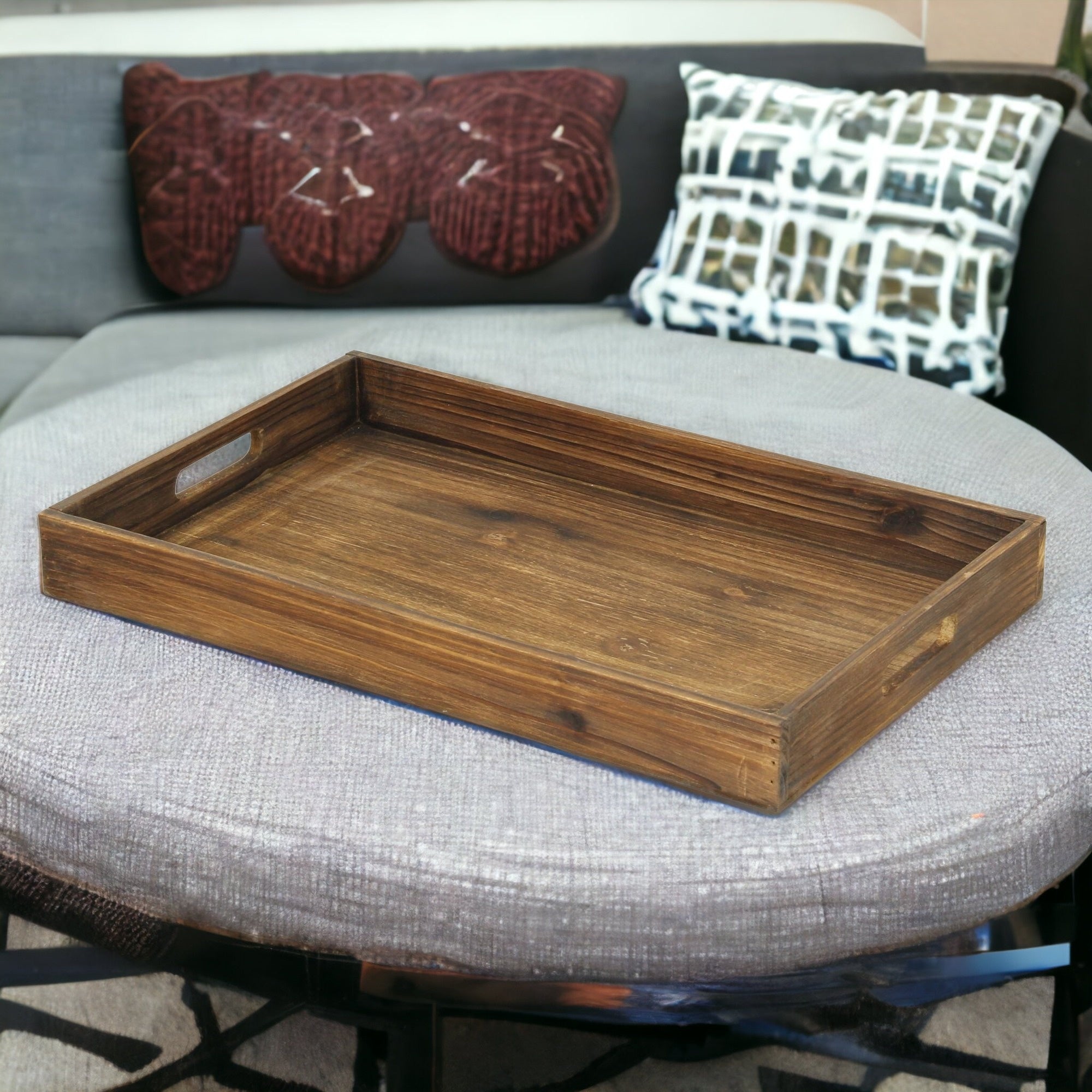 19" Dark Brown Minimalist Wooden Tray