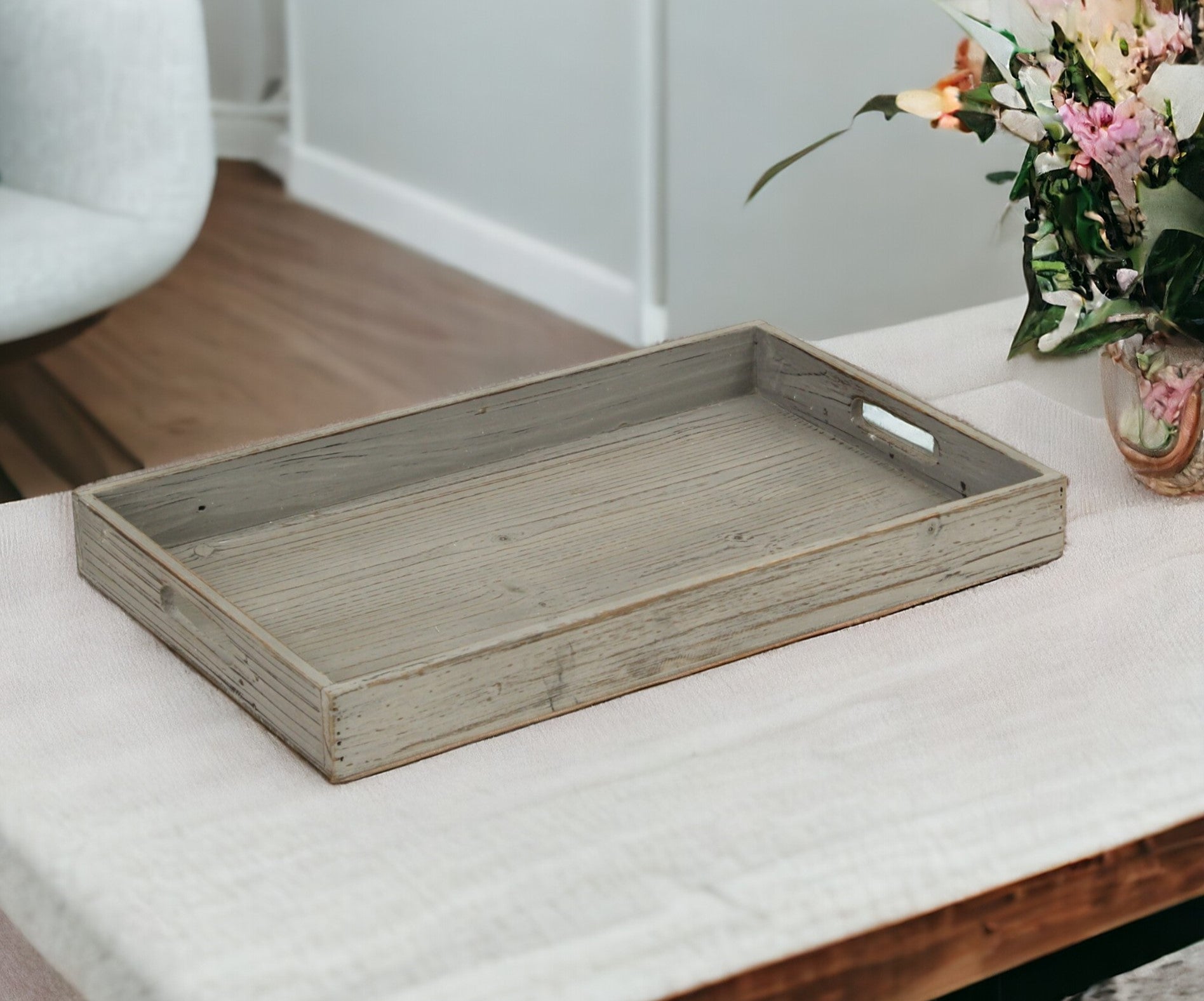 19" Gray Minimalist Wooden Tray