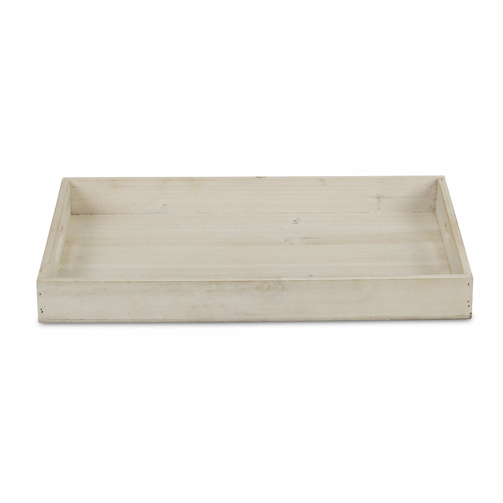 20" White Wash Minimalist Wood Tray With Handles