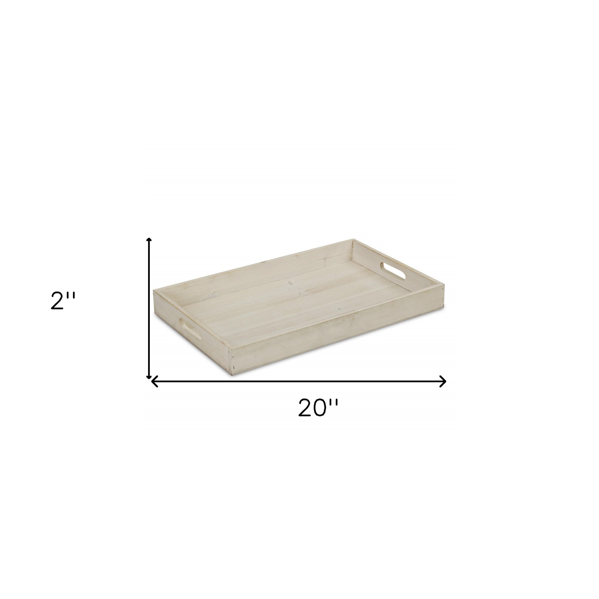 20" White Wash Minimalist Wood Tray With Handles