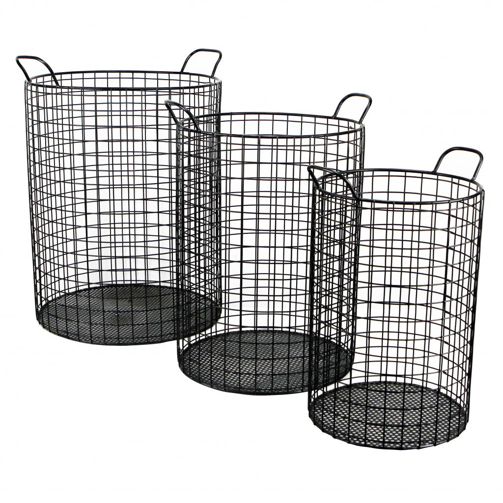 Set of Three Metal Wire Storage Baskets