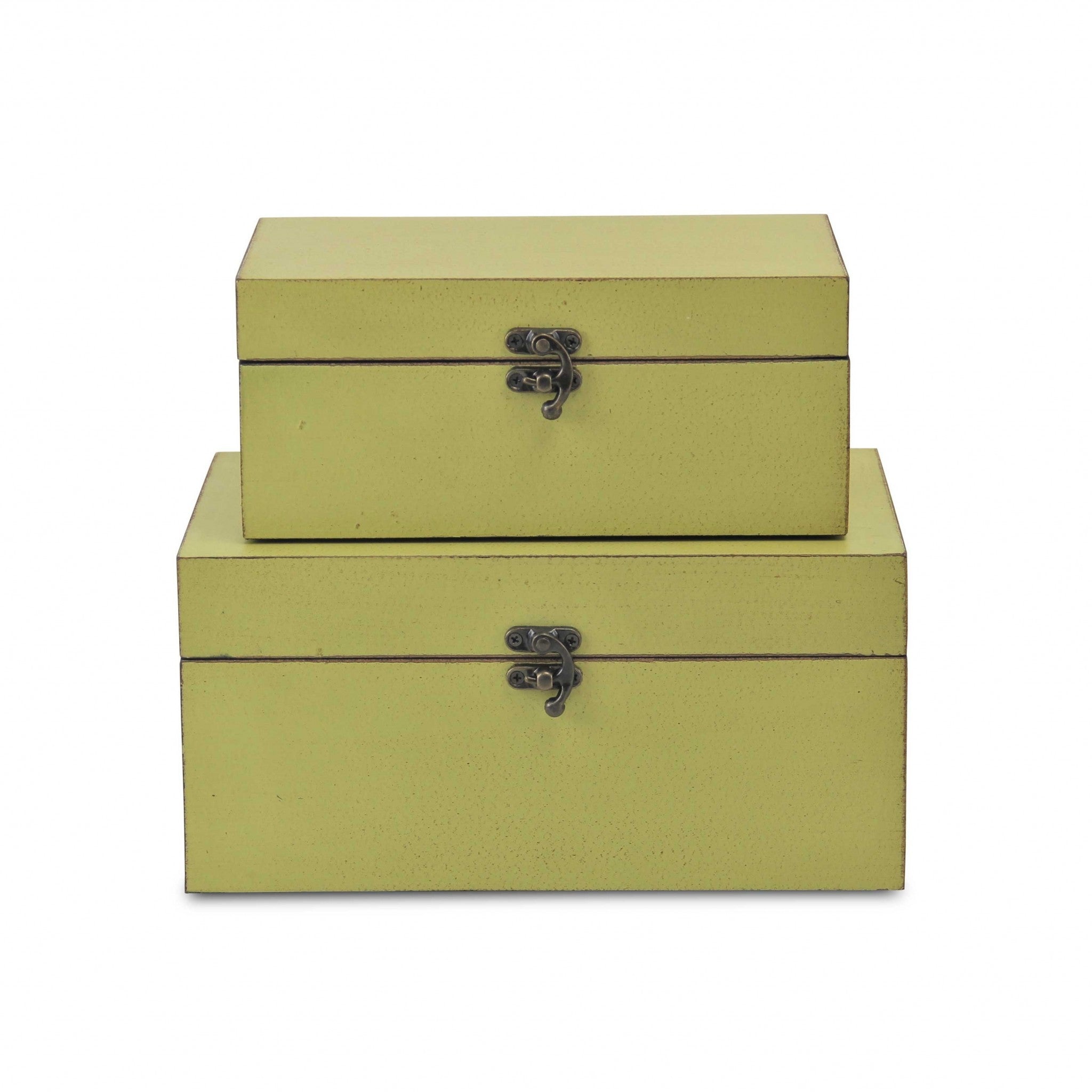 Set of Two light Green Wooden Storage Boxes