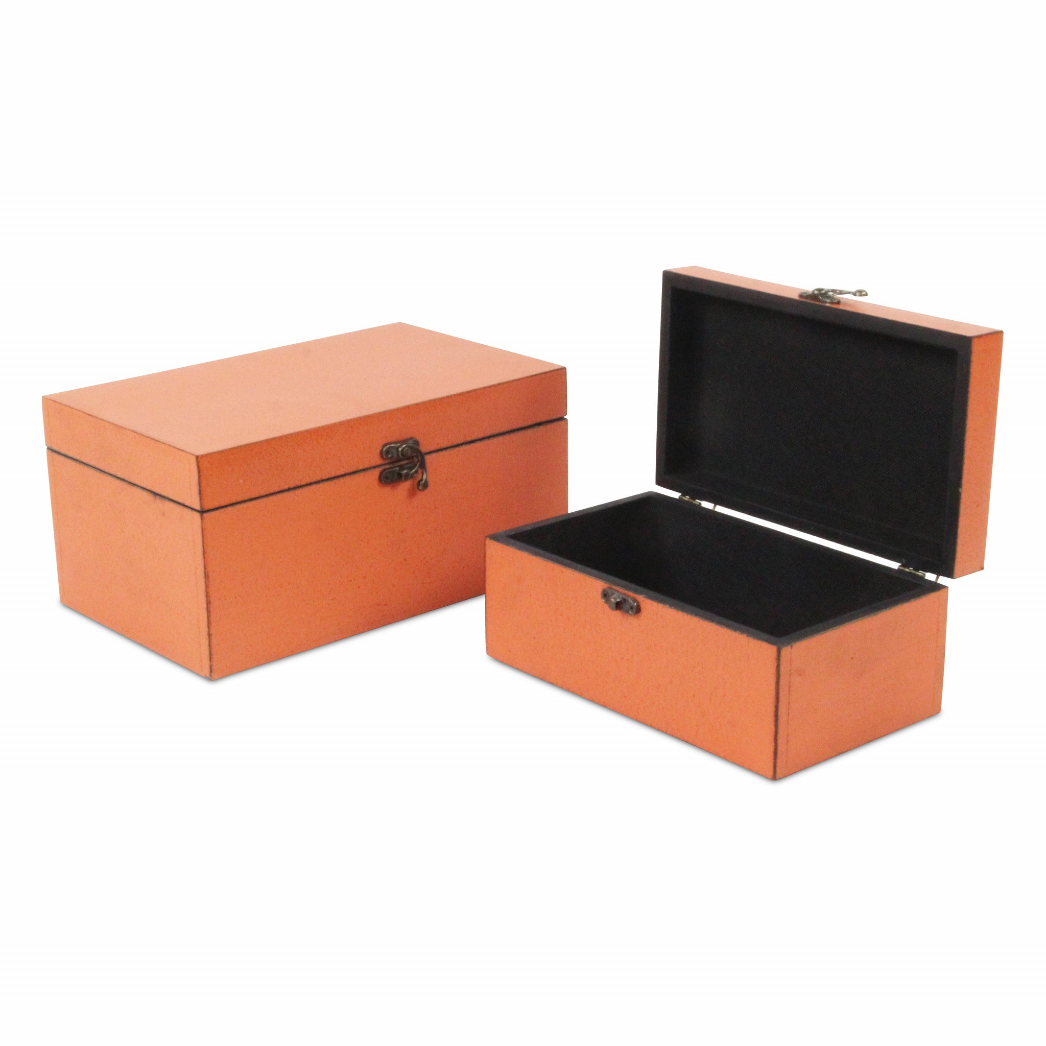 Set of Two Coral Wooden Storage Boxes