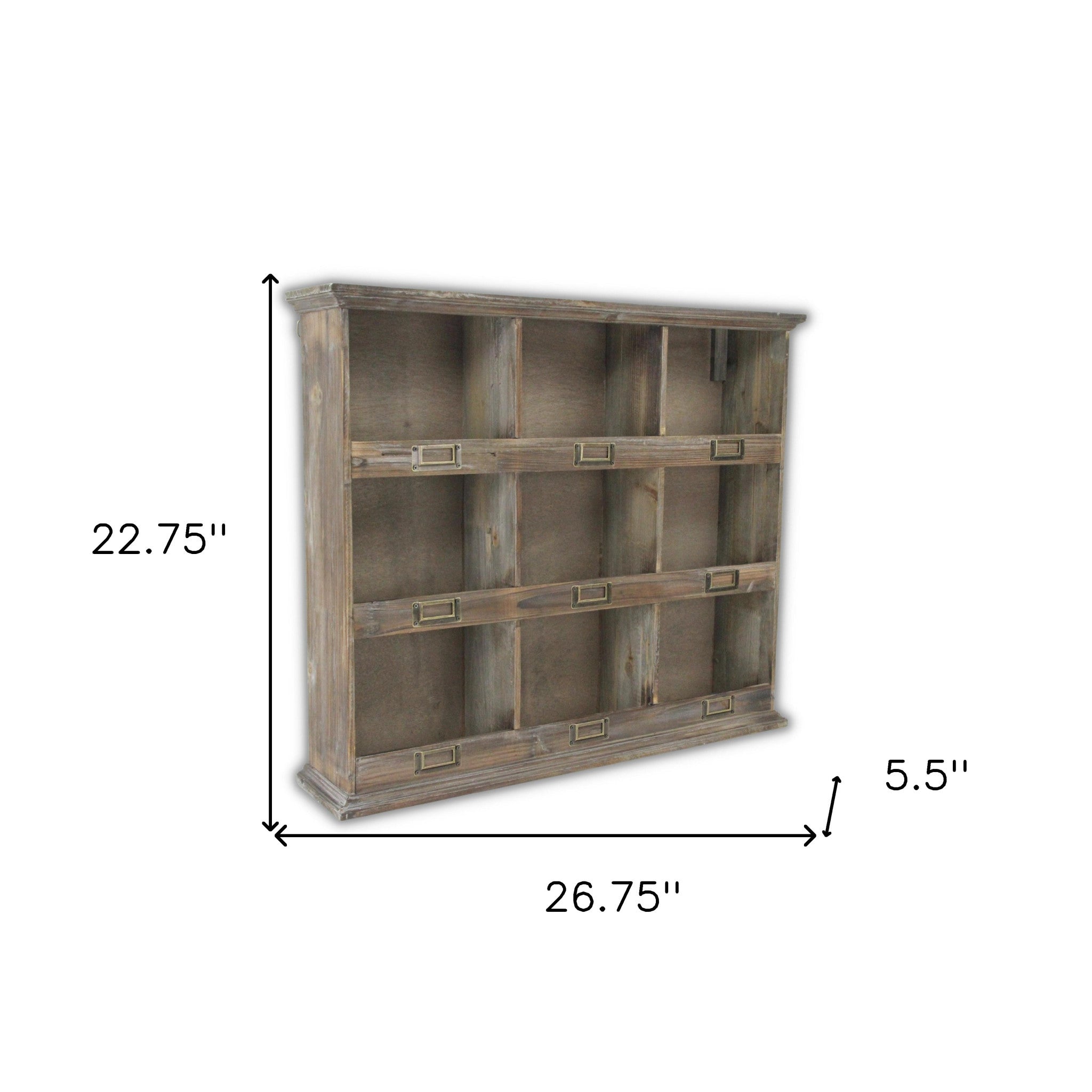 Rustic Nine Slot Wooden Open Wall Cabinet