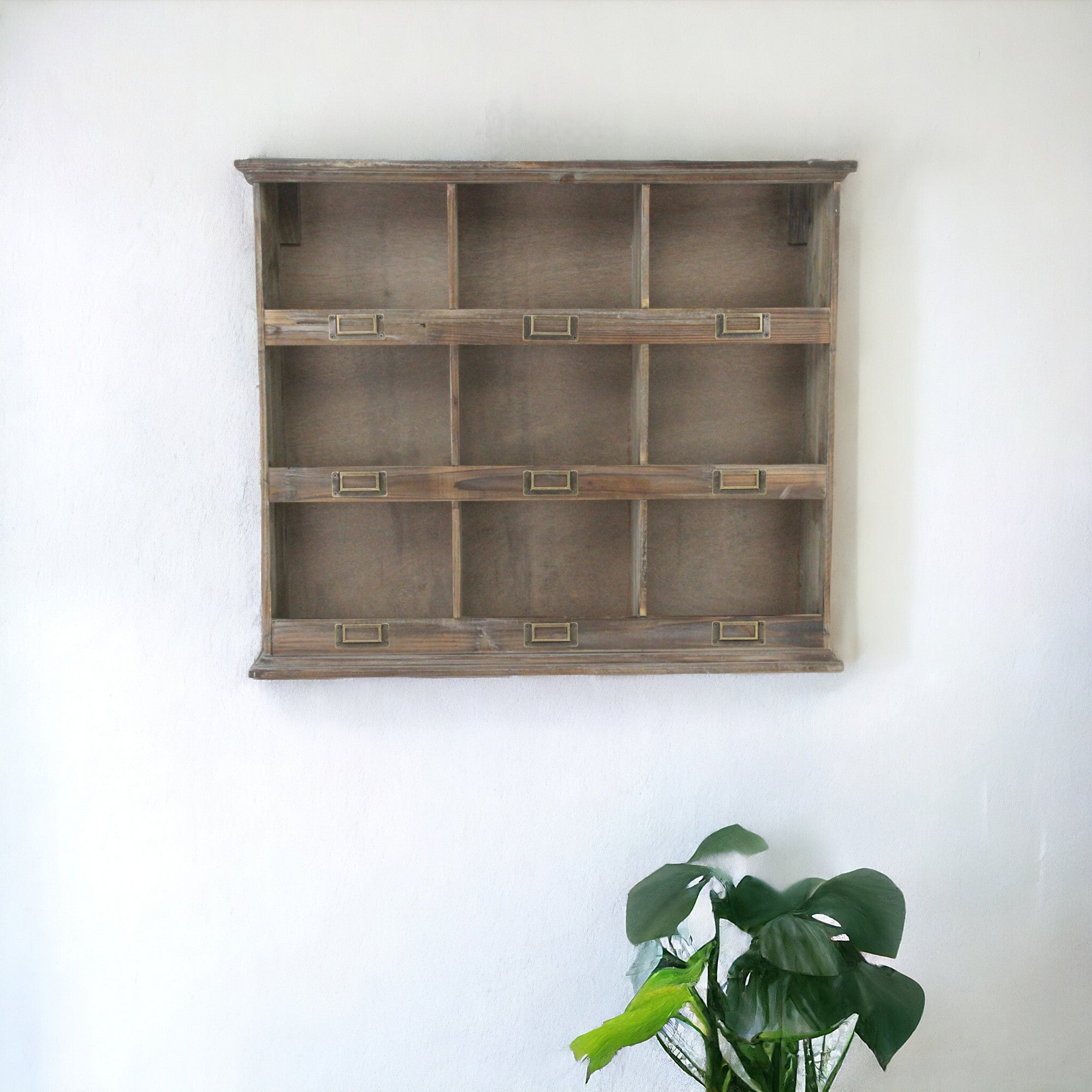 Rustic Nine Slot Wooden Open Wall Cabinet