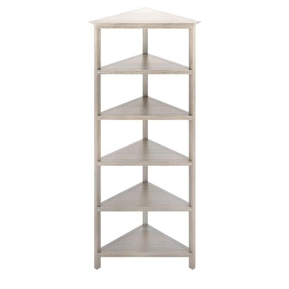 75" Gray Solid Wood Five Tier Standard Bookcase