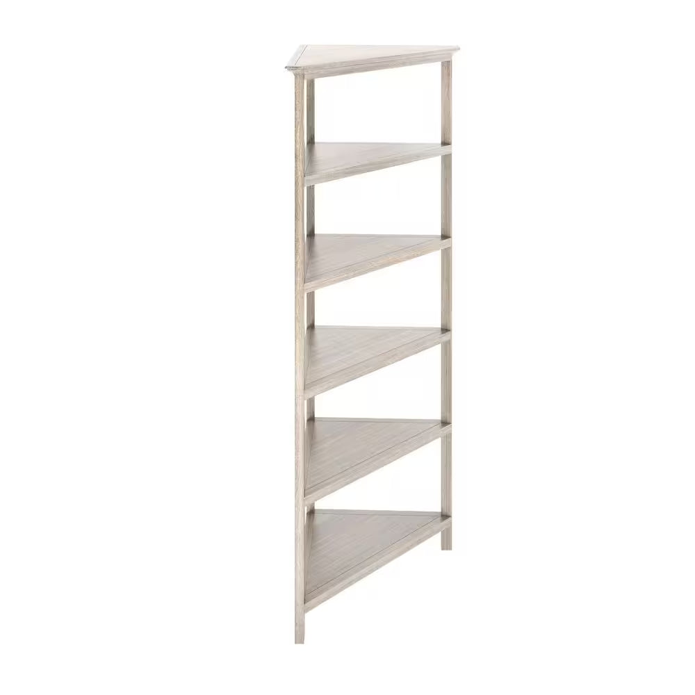 75" Gray Solid Wood Five Tier Standard Bookcase