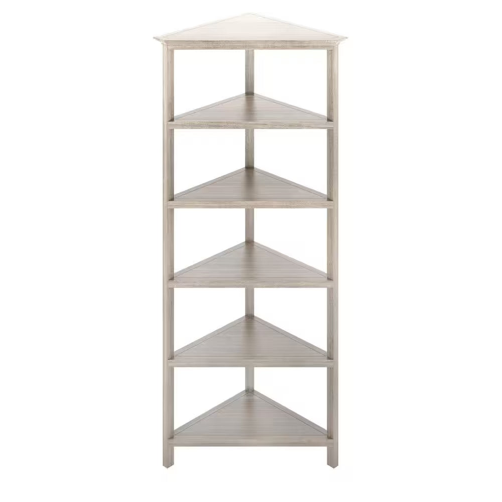 75" Gray Solid Wood Five Tier Standard Bookcase