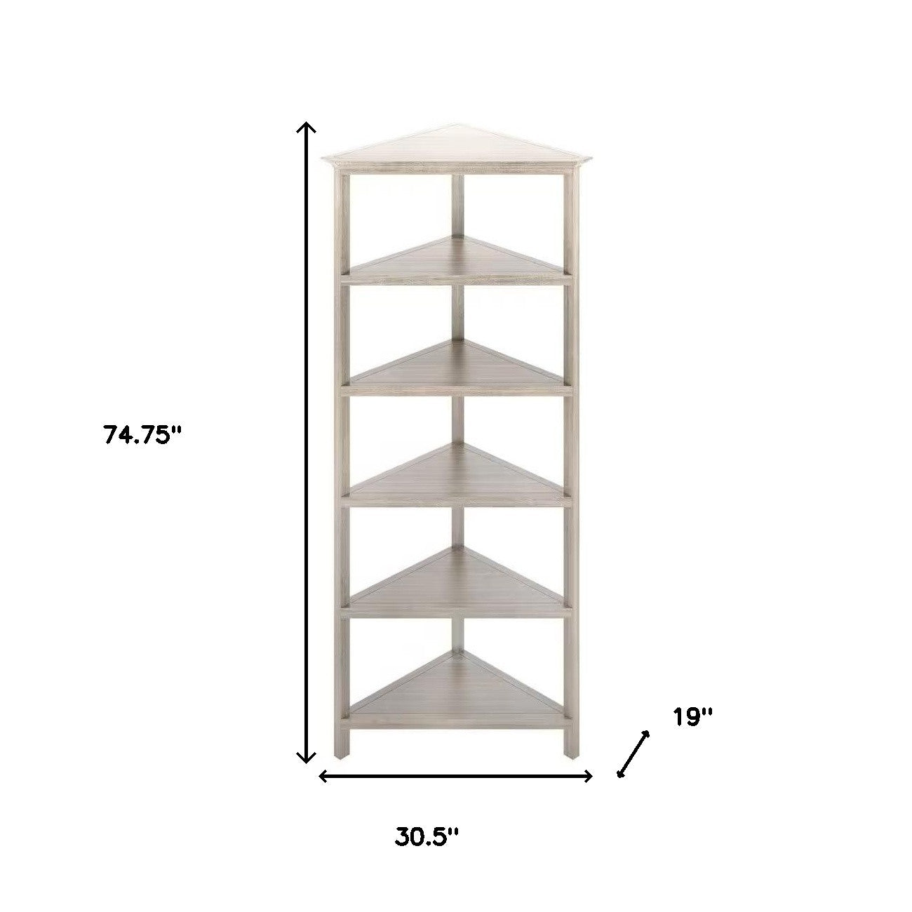 75" Gray Solid Wood Five Tier Standard Bookcase