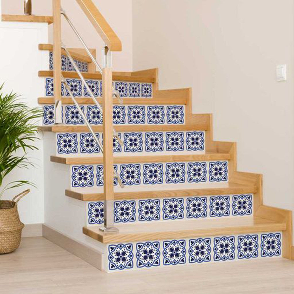 5" X 5" Blue And White Mosaic Peel And Stick Removable Tiles