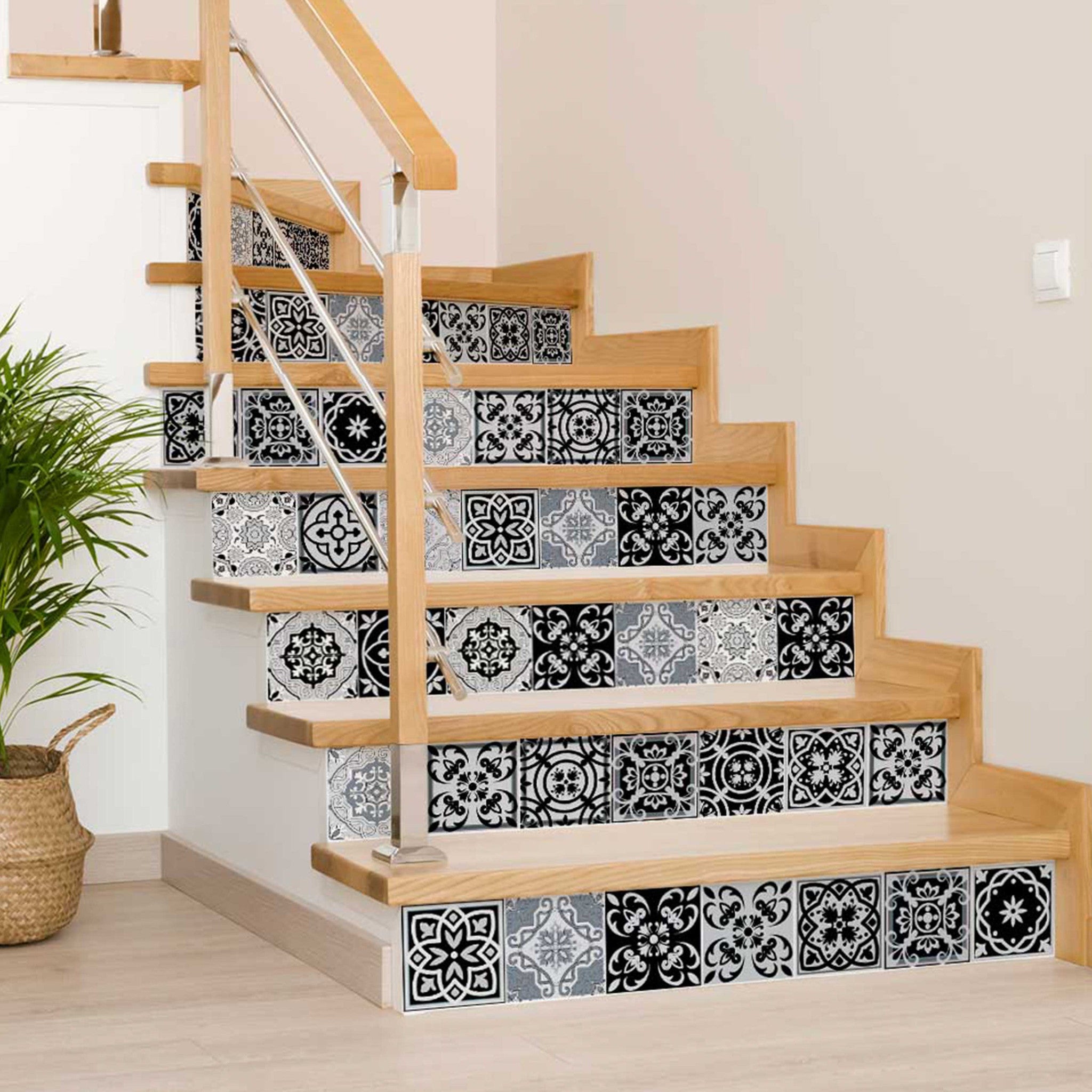 4" X 4" Black White and Gray Mosaic Peel and Stick Tiles