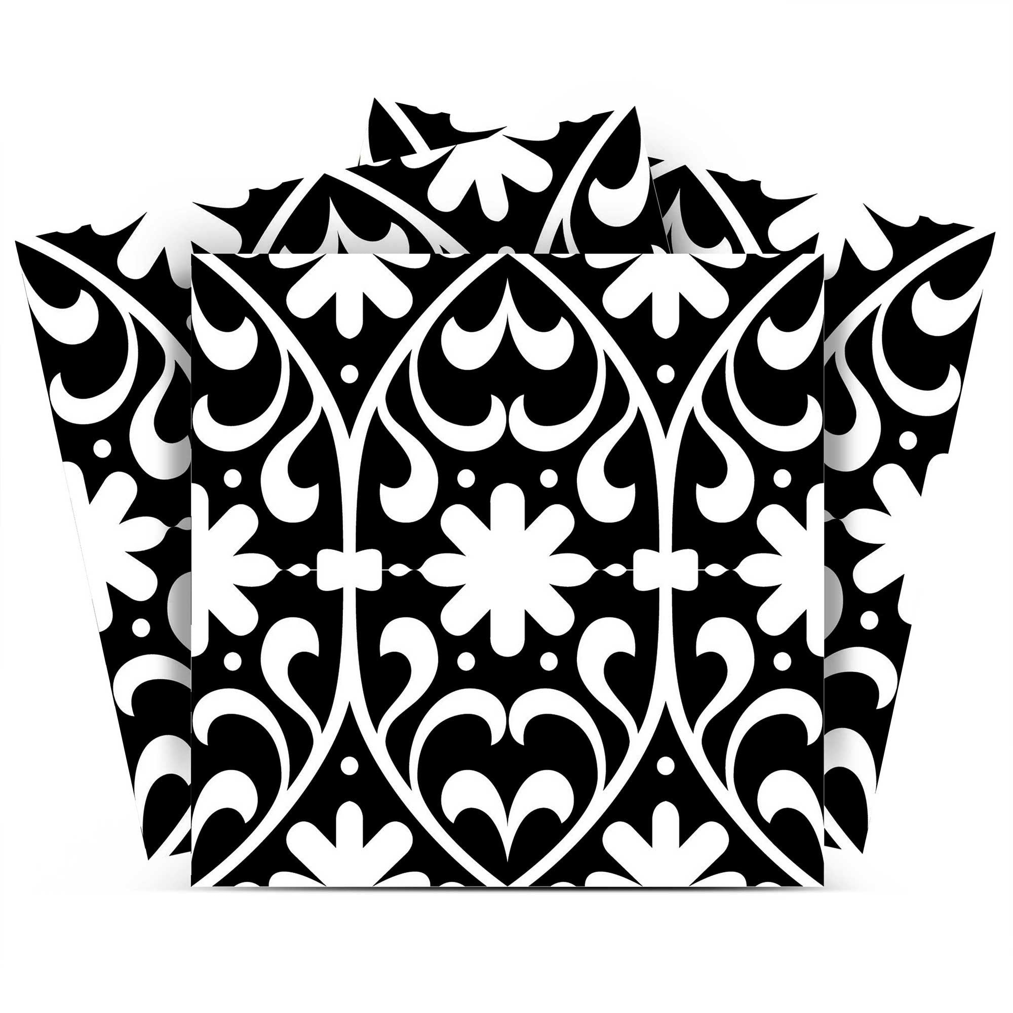 4" X 4" Black and White Floral Peel and Stick Removable Tiles