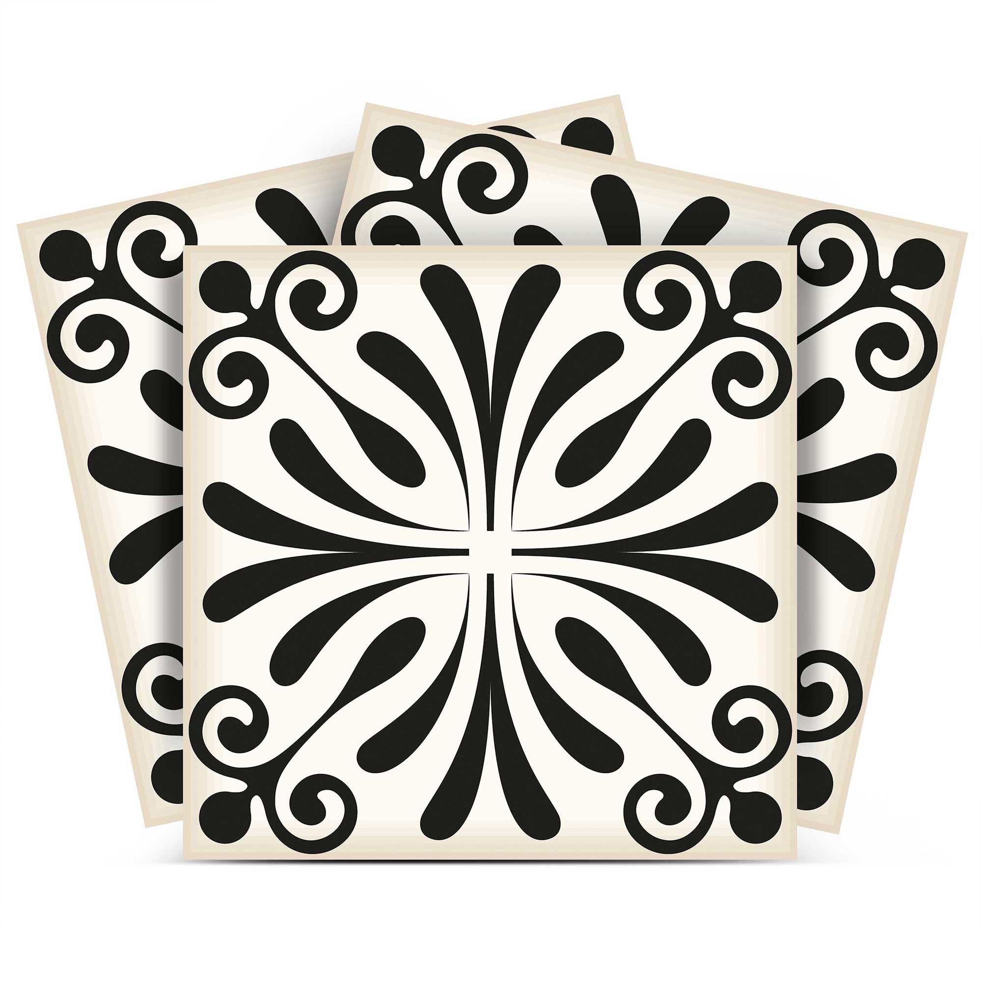 4" X 4" Black and White Flo Peel and Stick Removable Tiles