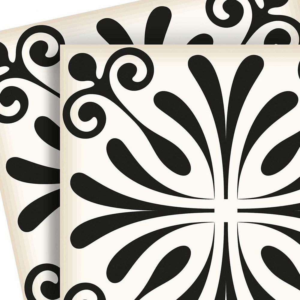 4" X 4" Black and White Flo Peel and Stick Removable Tiles