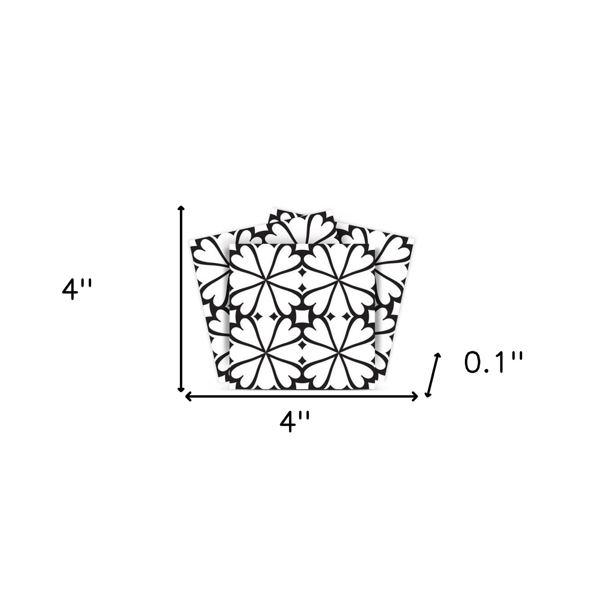 4" X 4" Black and White Pinna Peel and Stick Removable Tiles