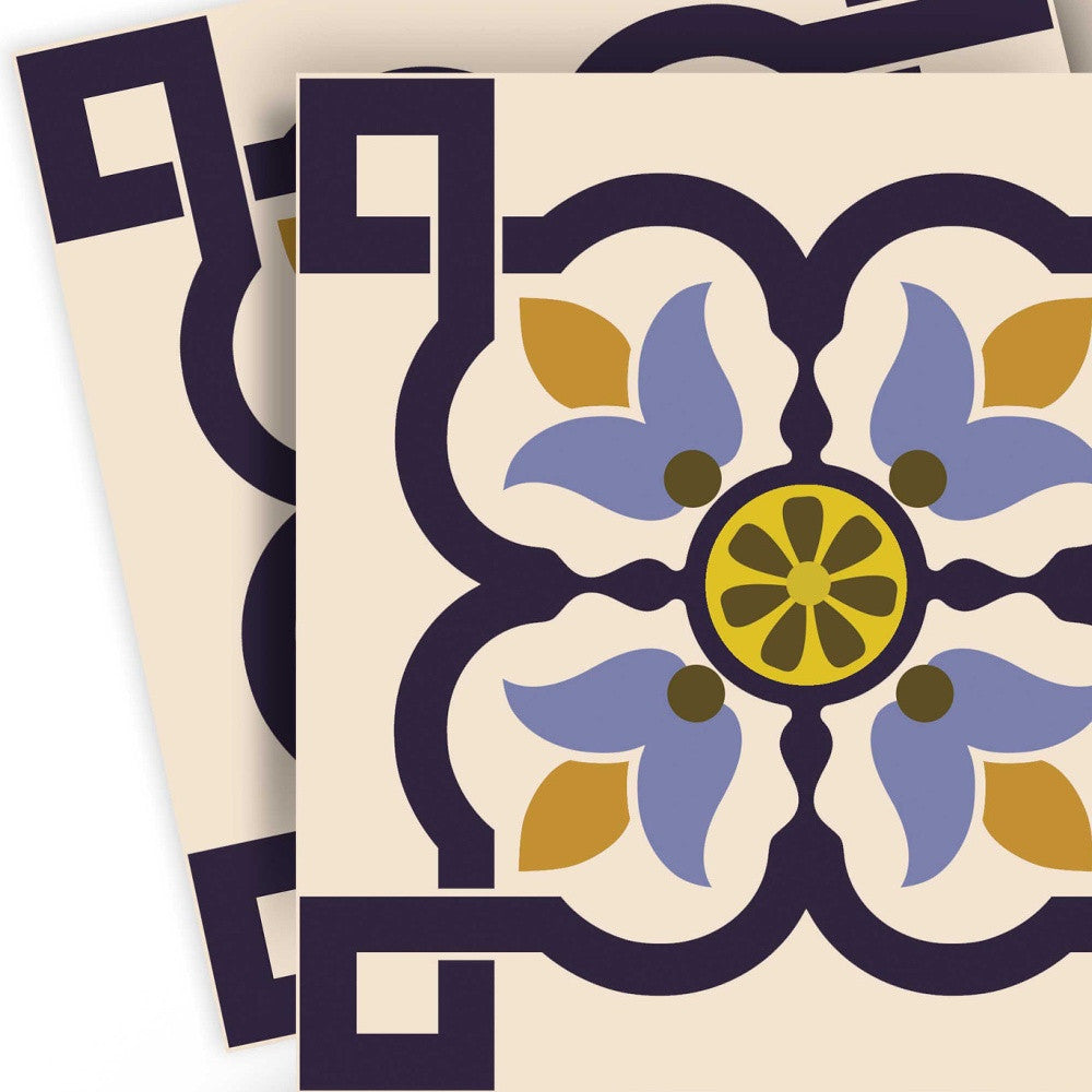 4" X 4" Azul Flora Peel and Stick Removable Tiles