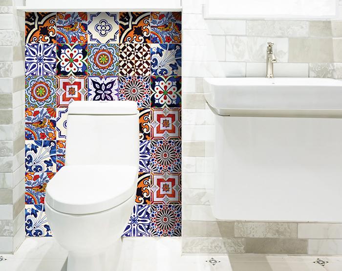 6" x 6" Blues and Reds Mosaic Peel and Stick Removable Tiles