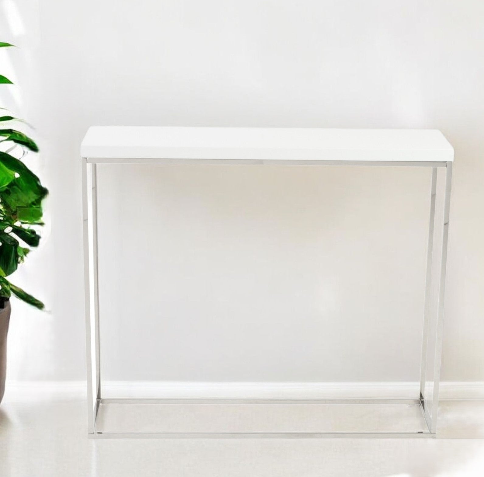 35" White and Silver Frame Console Table