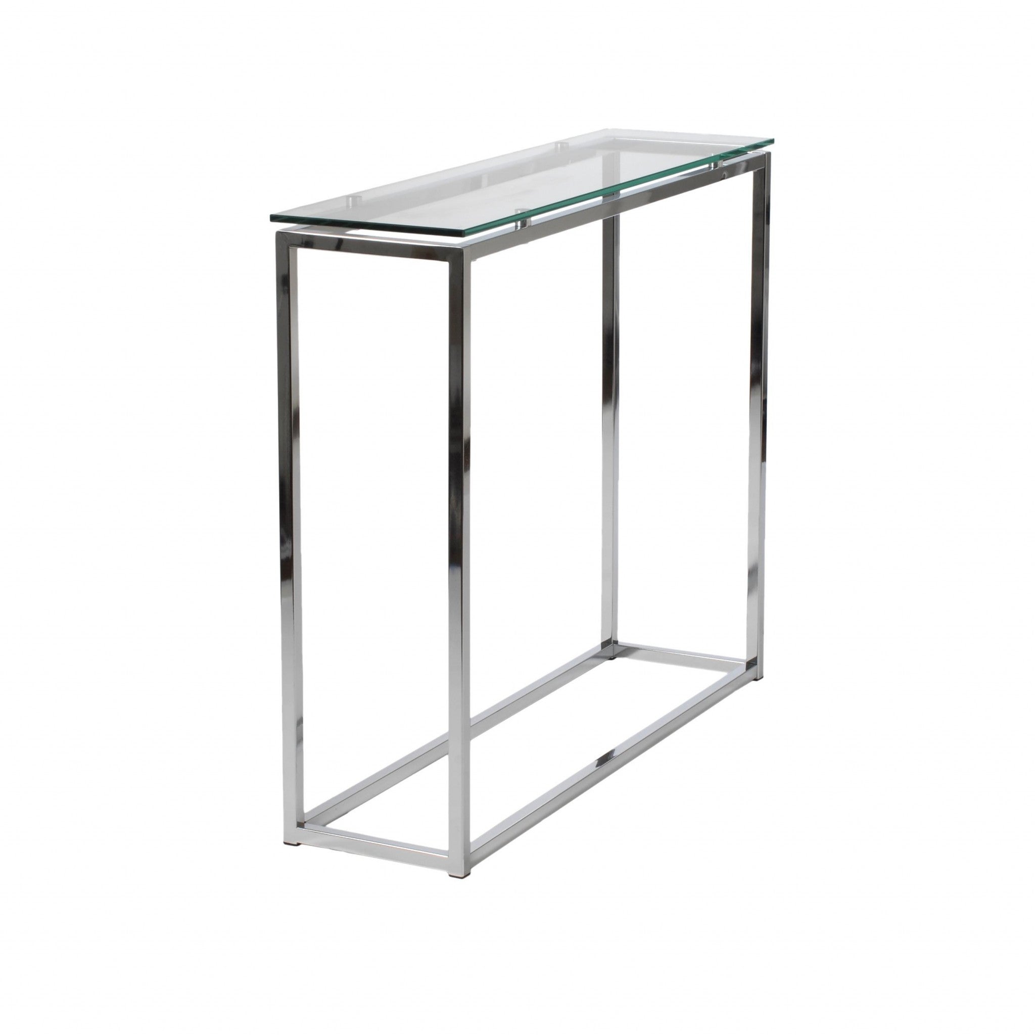 36" Clear and Silver Glass Sled Console Table