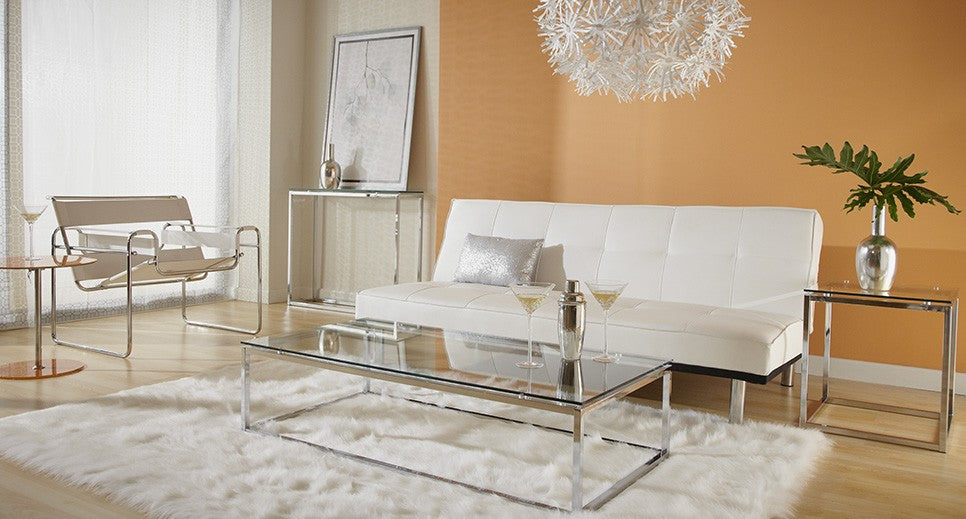 36" Clear and Silver Glass Sled Console Table