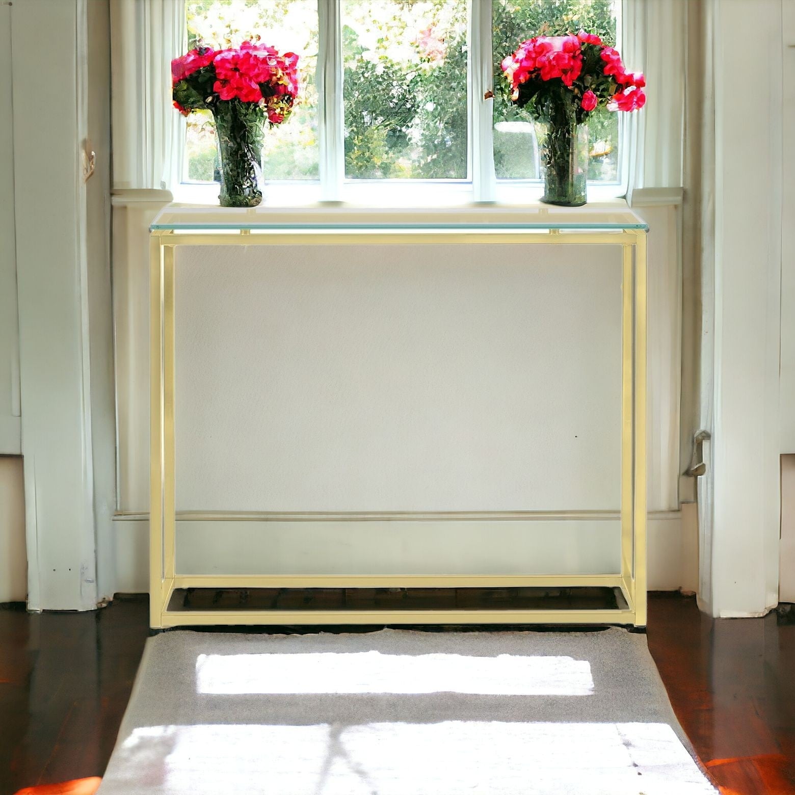 Geo Rectangle Clear Glass and Gold Console Table