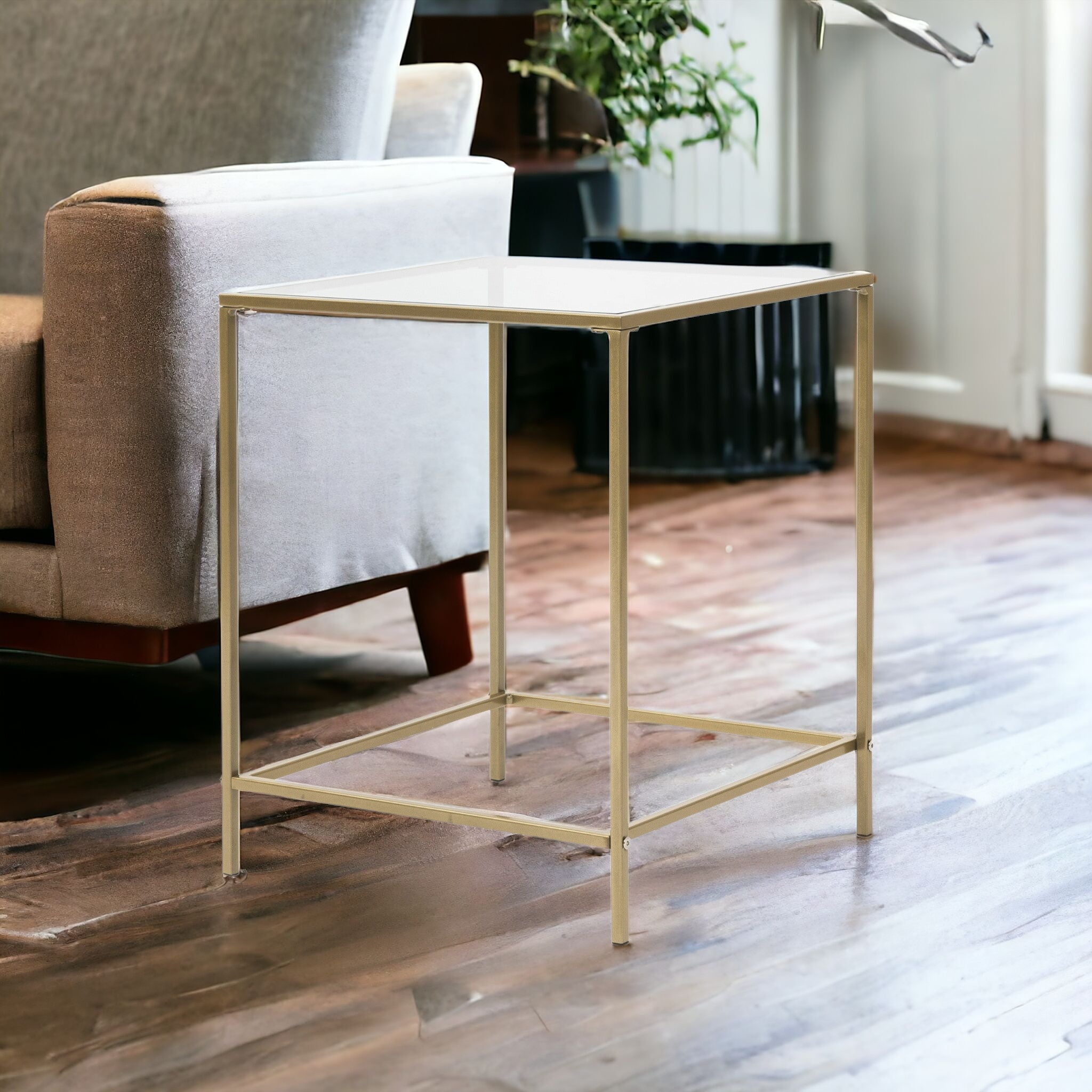 22" Gold And Clear Glass End Table