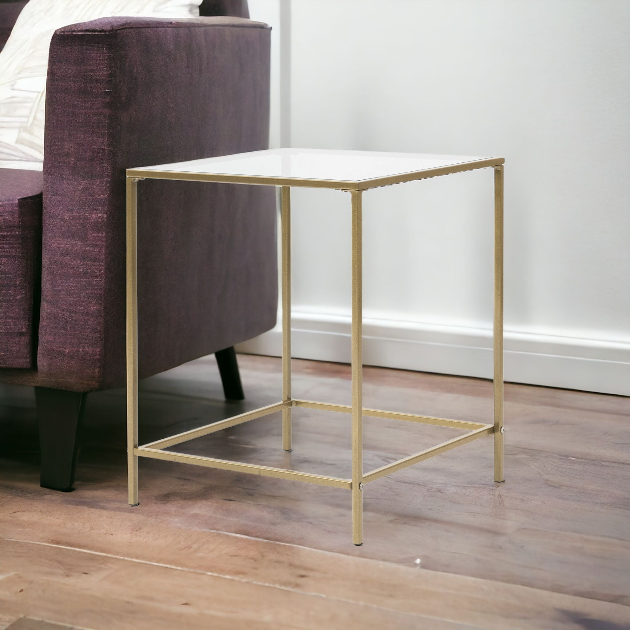 22" Gold And Clear Glass End Table