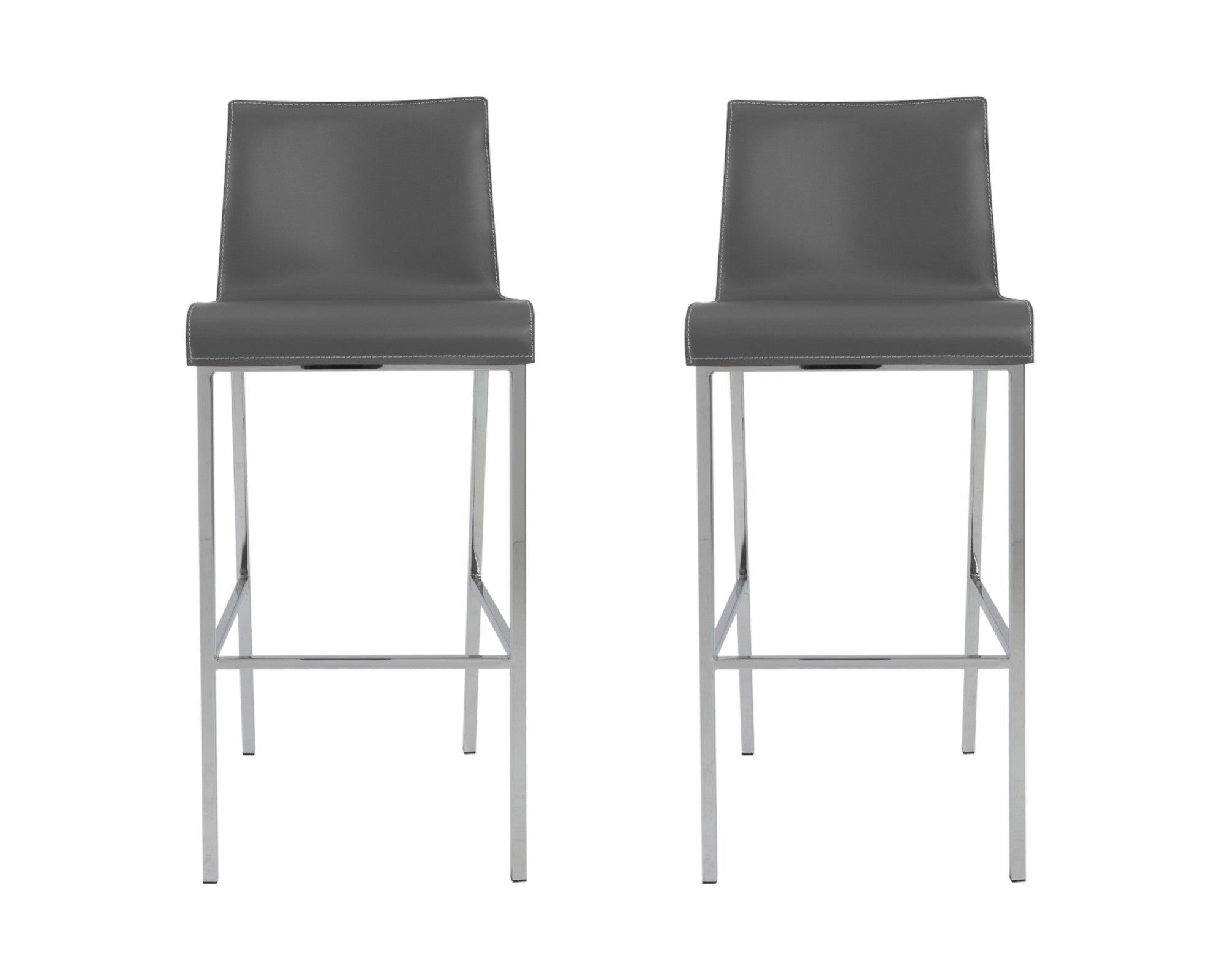 Set of Two 31" Gray And Silver Steel Low Back Bar Height Bar Chairs