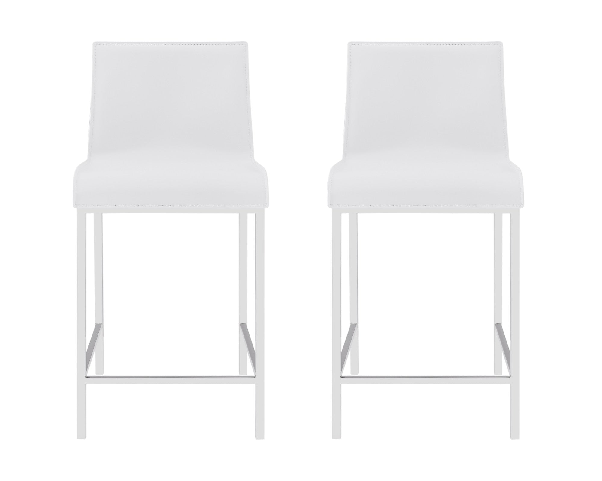 Set of Two 24" White And Silver Steel Low Back Counter Height Bar Chairs