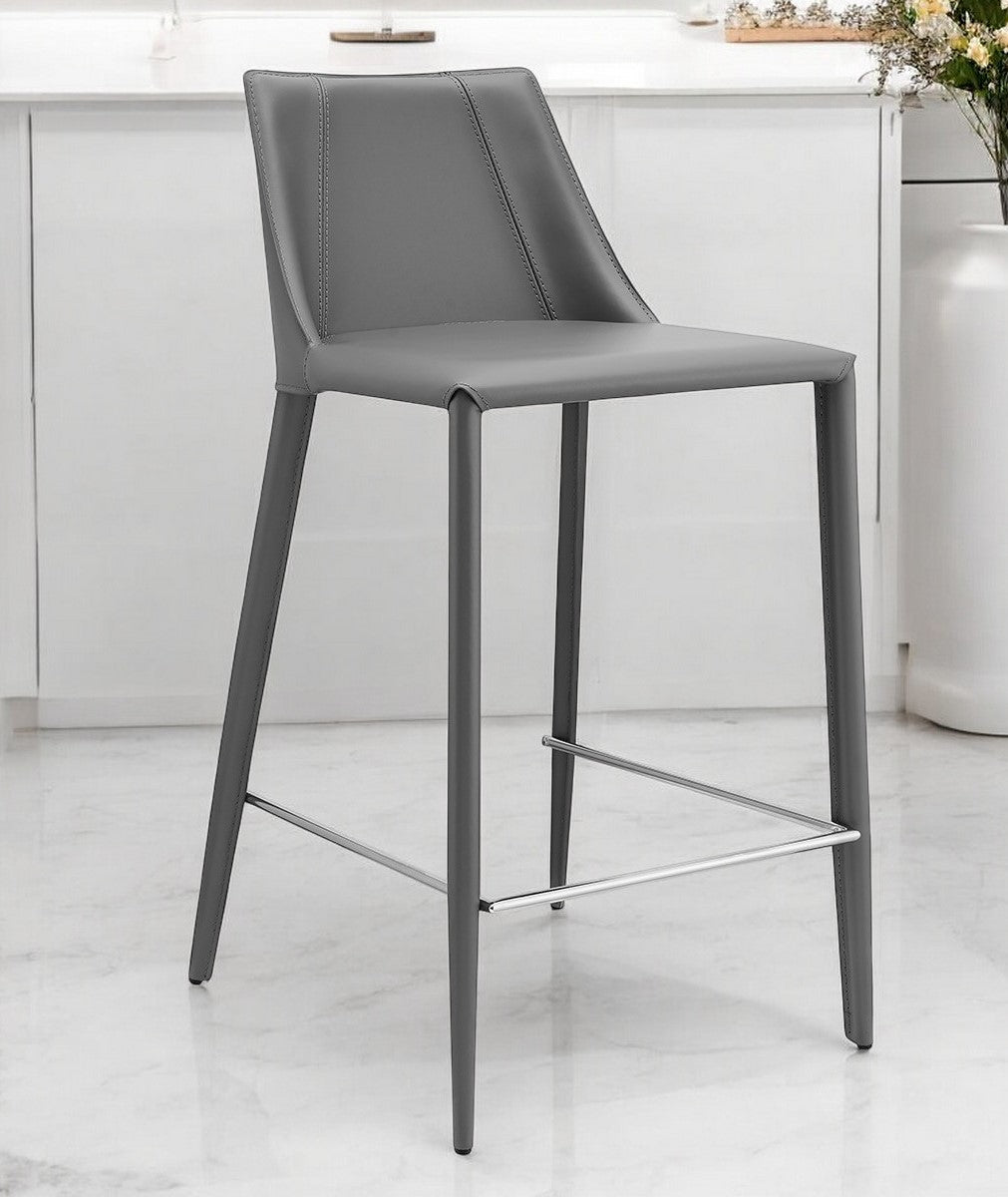 26" Gray Steel Low Back Counter Height Bar Chair