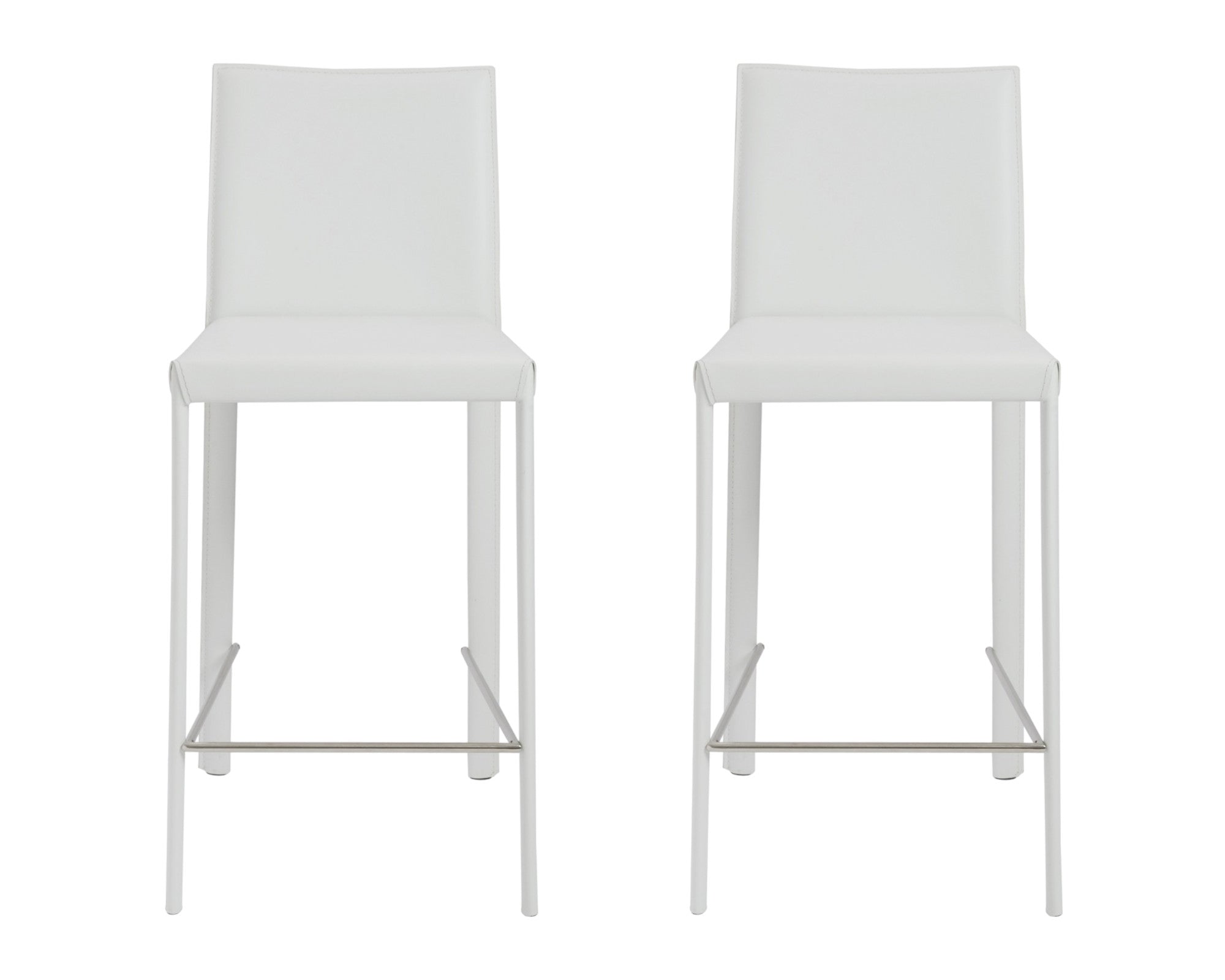 Set of Two 26" White Steel Low Back Counter Height Bar Chairs