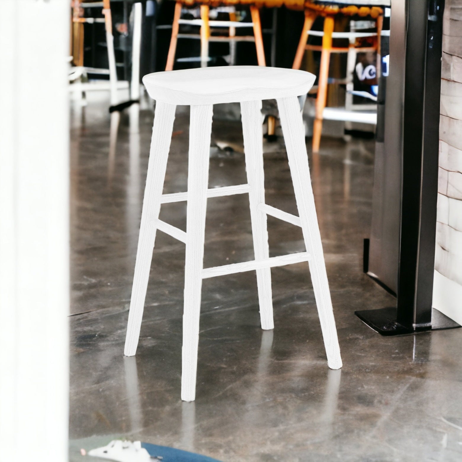 29" White Manufactured Wood Backless Bar Height Bar Chair