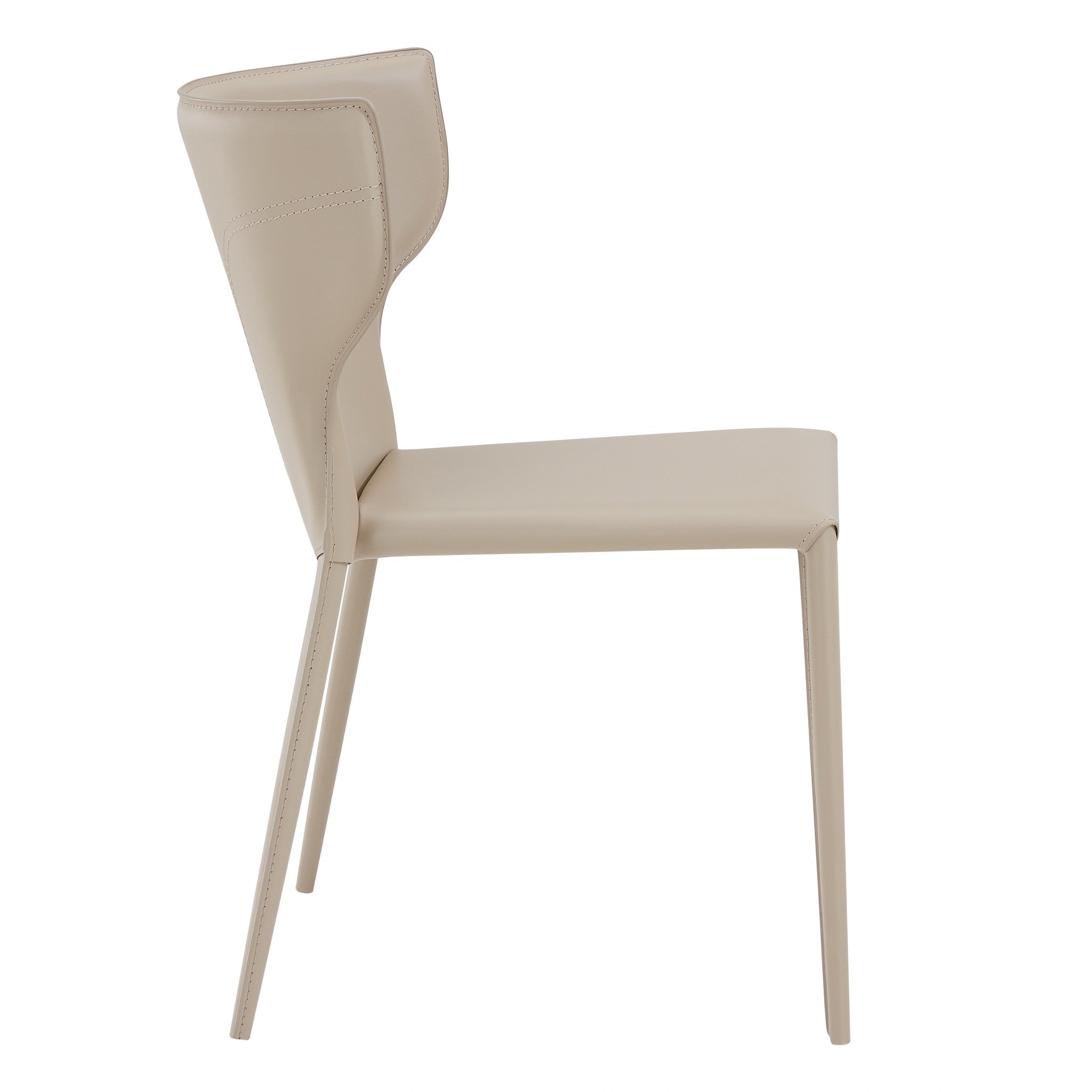 Set of Two Beige Upholstered Leather Curved Back Dining Side Chairs