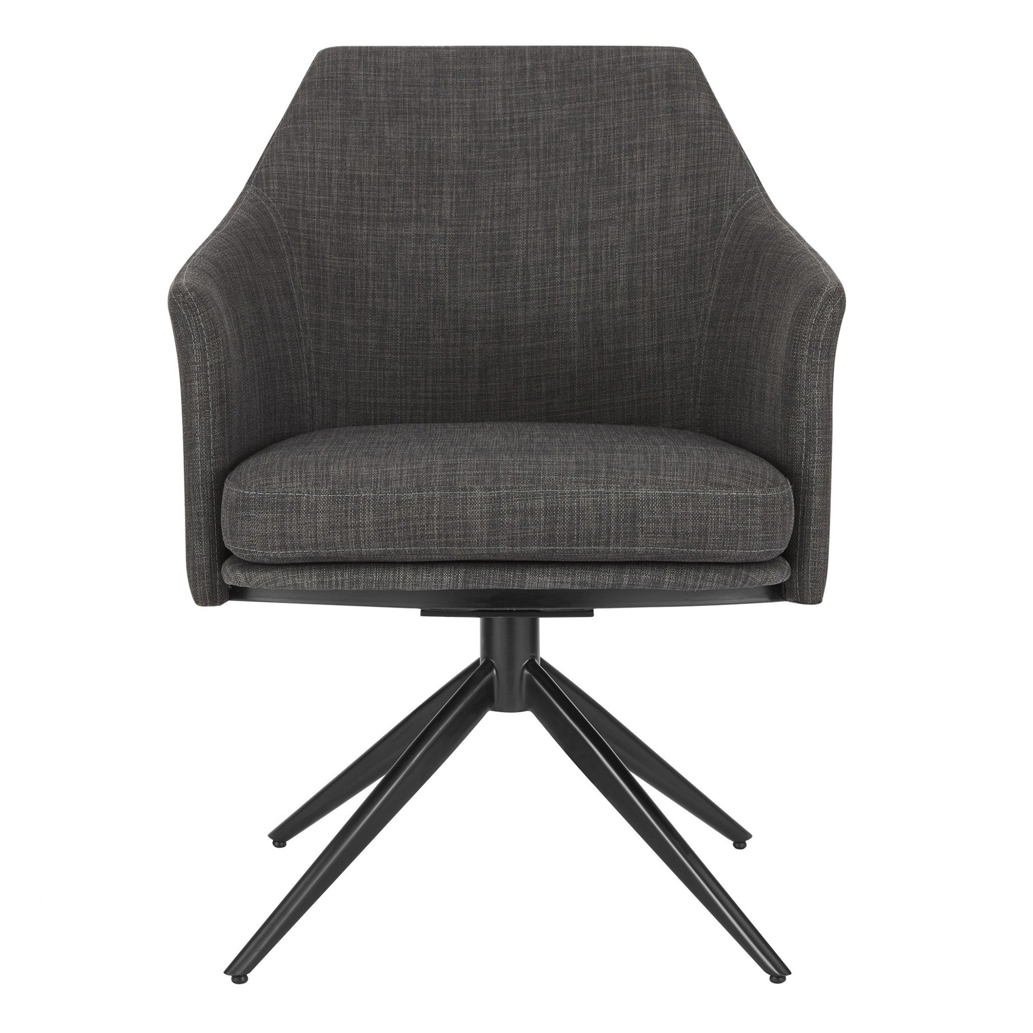 Dark Gray Fabric and Black Swivel Armchair