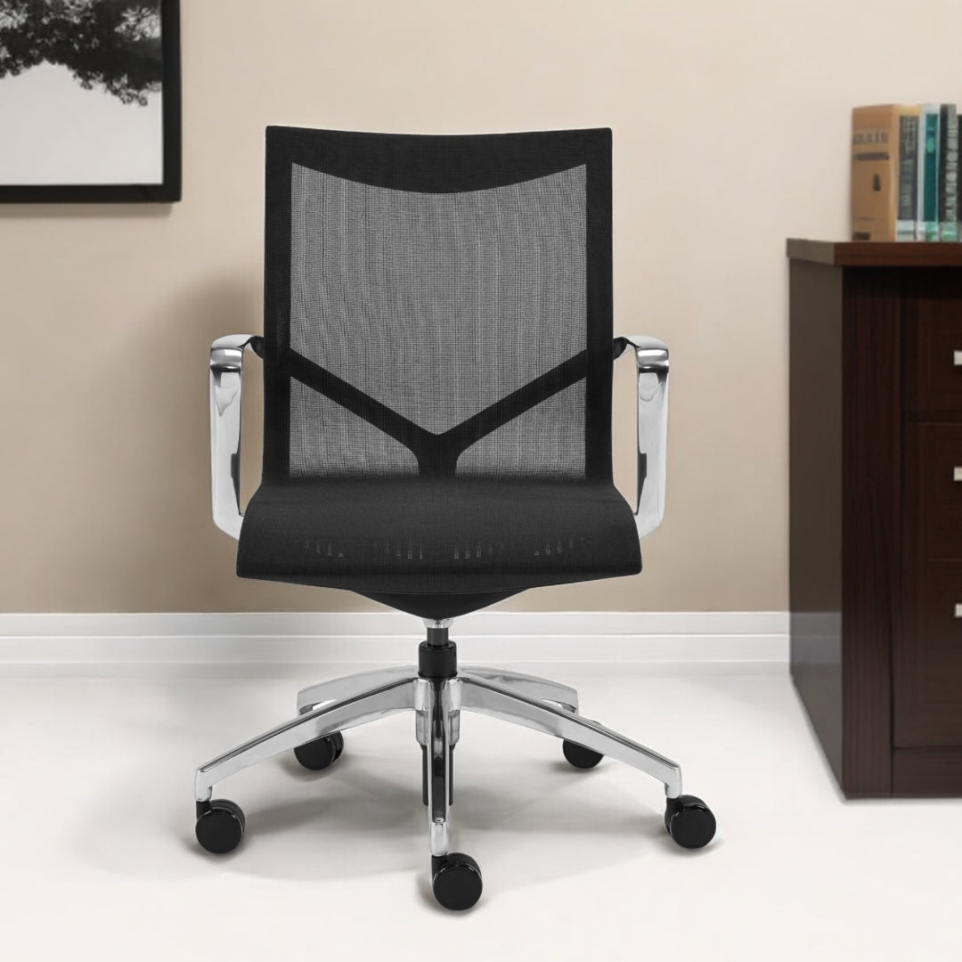 Black and Silver Adjustable Swivel Mesh Rolling Office Chair