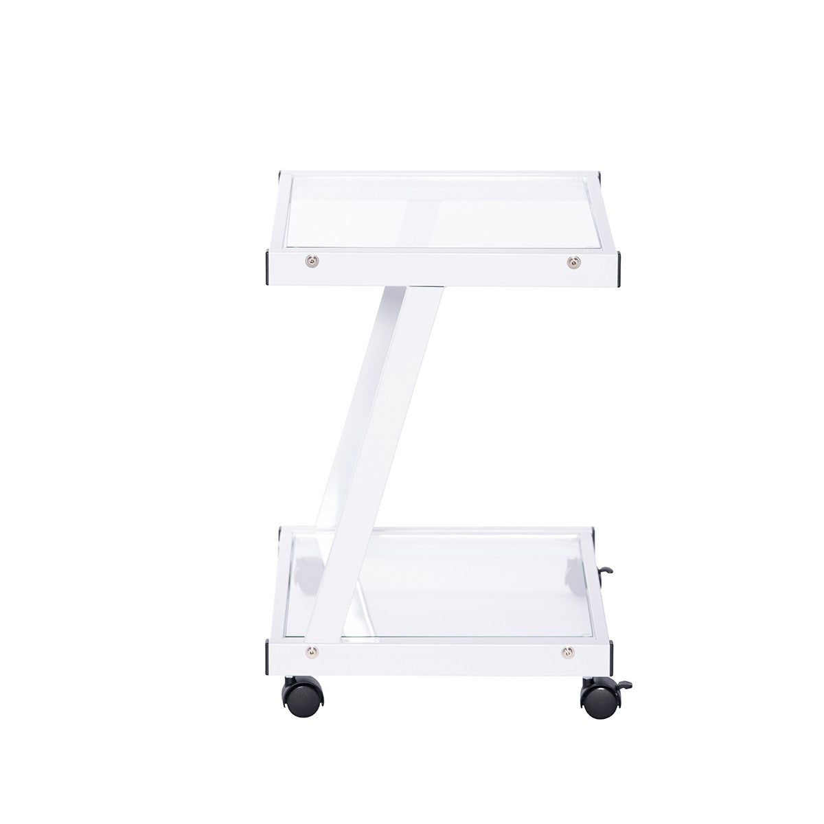 White and Clear Glass Rolling Printer Cart